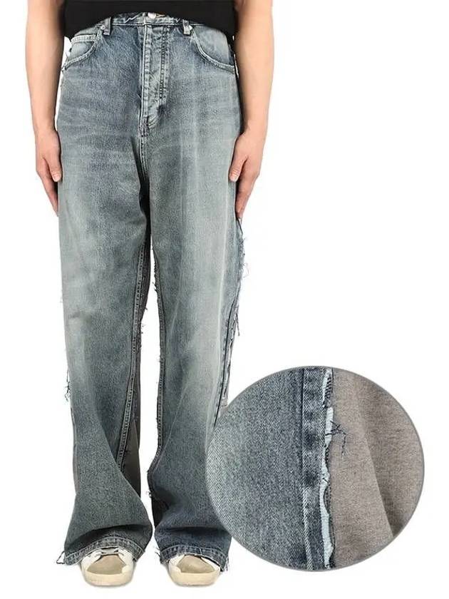 Luxury Balenciaga Trending 2025 Contrasting Fabric Hybrid BaGGy Jeans Light Blue