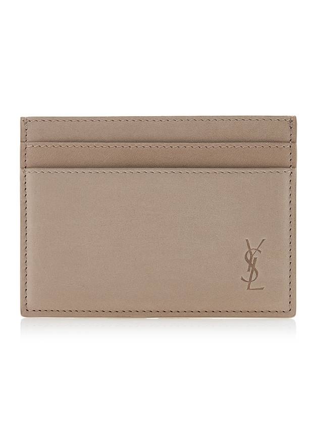 Luxury Saint Laurent Trending 2025 Cassandre Debossed Logo Leather Card Wallet Beige