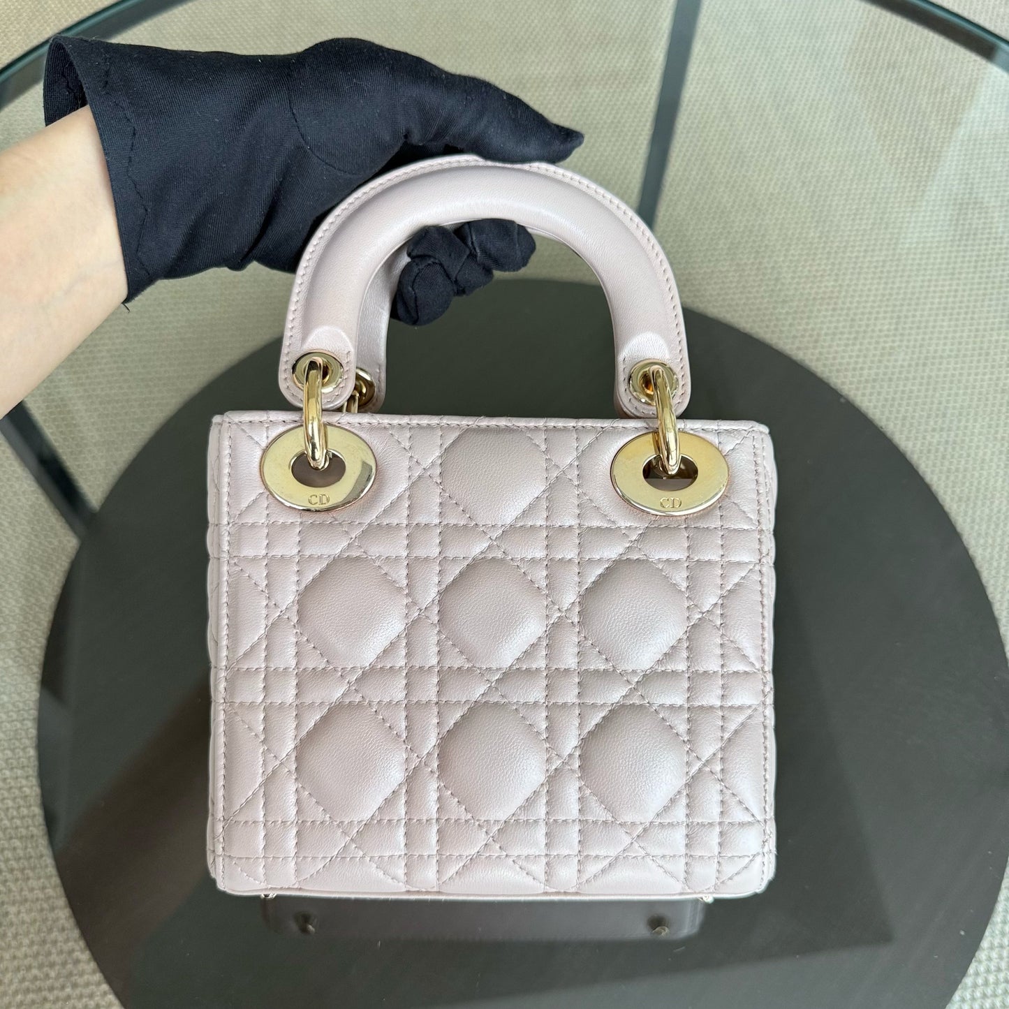 Dior Lady Mini - Cannage Lambskin Light Pink Gold Hardware Chaim Strap