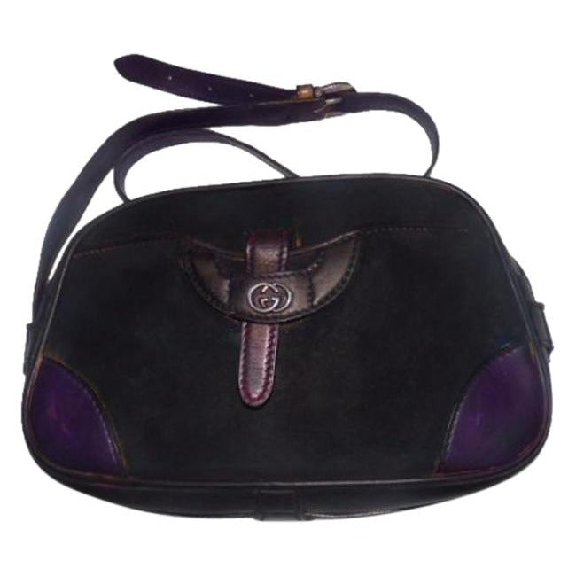 Gucci   Navy Black Suede Purple Leather Satchel