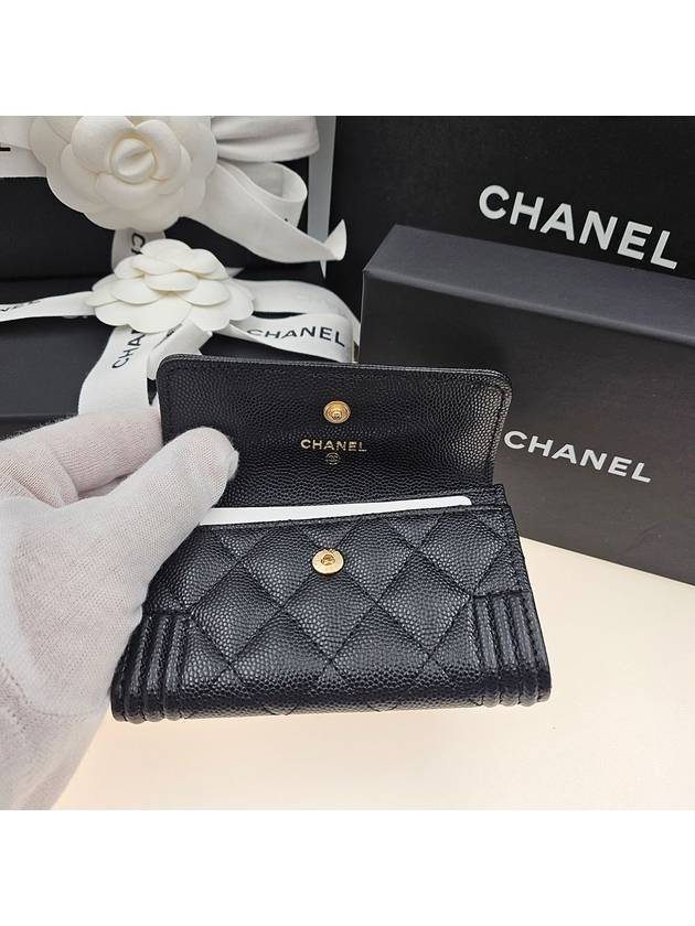 Boy  Flap Card Holder Grained Calfskin Gold Black Chanel
