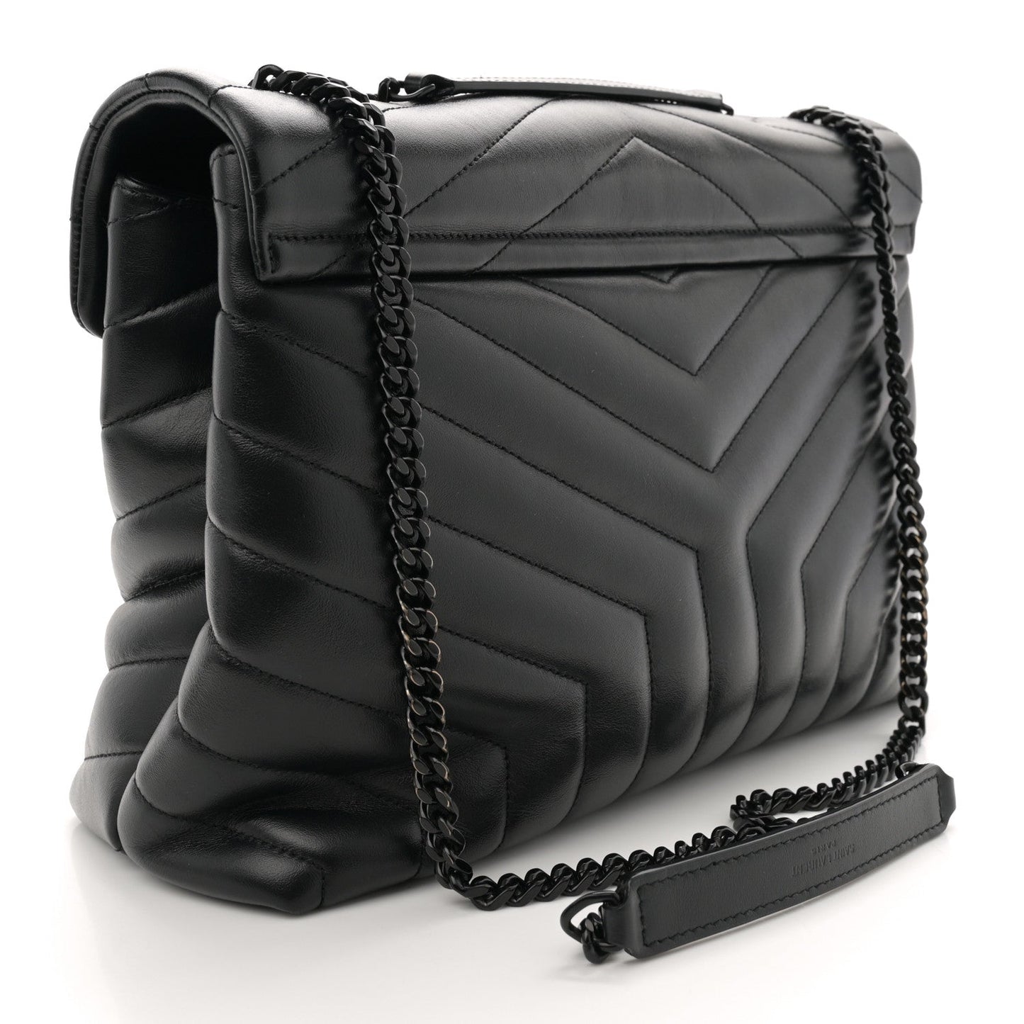 Saint Laurent Calfskin Y Quilted Monogram Monochrome Medium Loulou Chain Satchel Black