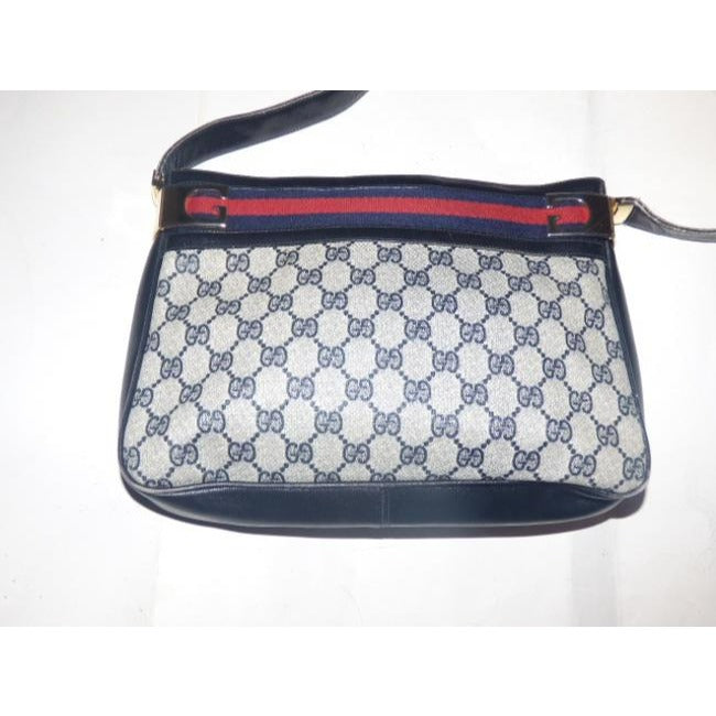 Gucci   Shades Of Blue With Large G Logo Coated Canvas And Leather Shoulder Bag