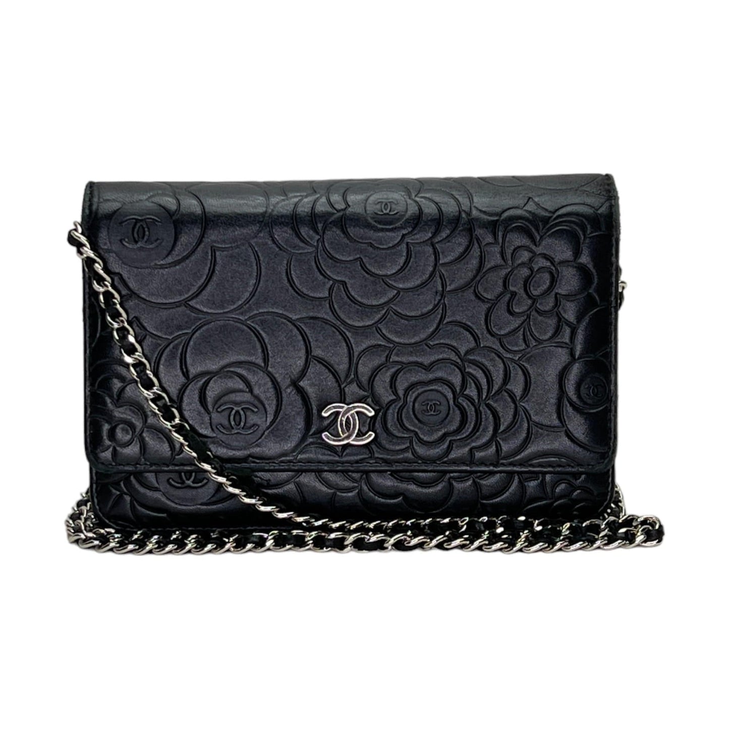Chanel  Camellia Wallet on chain in Lambskin, Silver Hardware S2404002VZ
