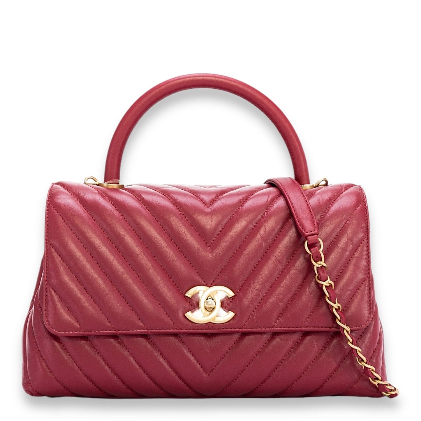 Chanel  Coco Chevron Red Small Top handle bag in Calfskin, Gold Hardware S2204080ZL