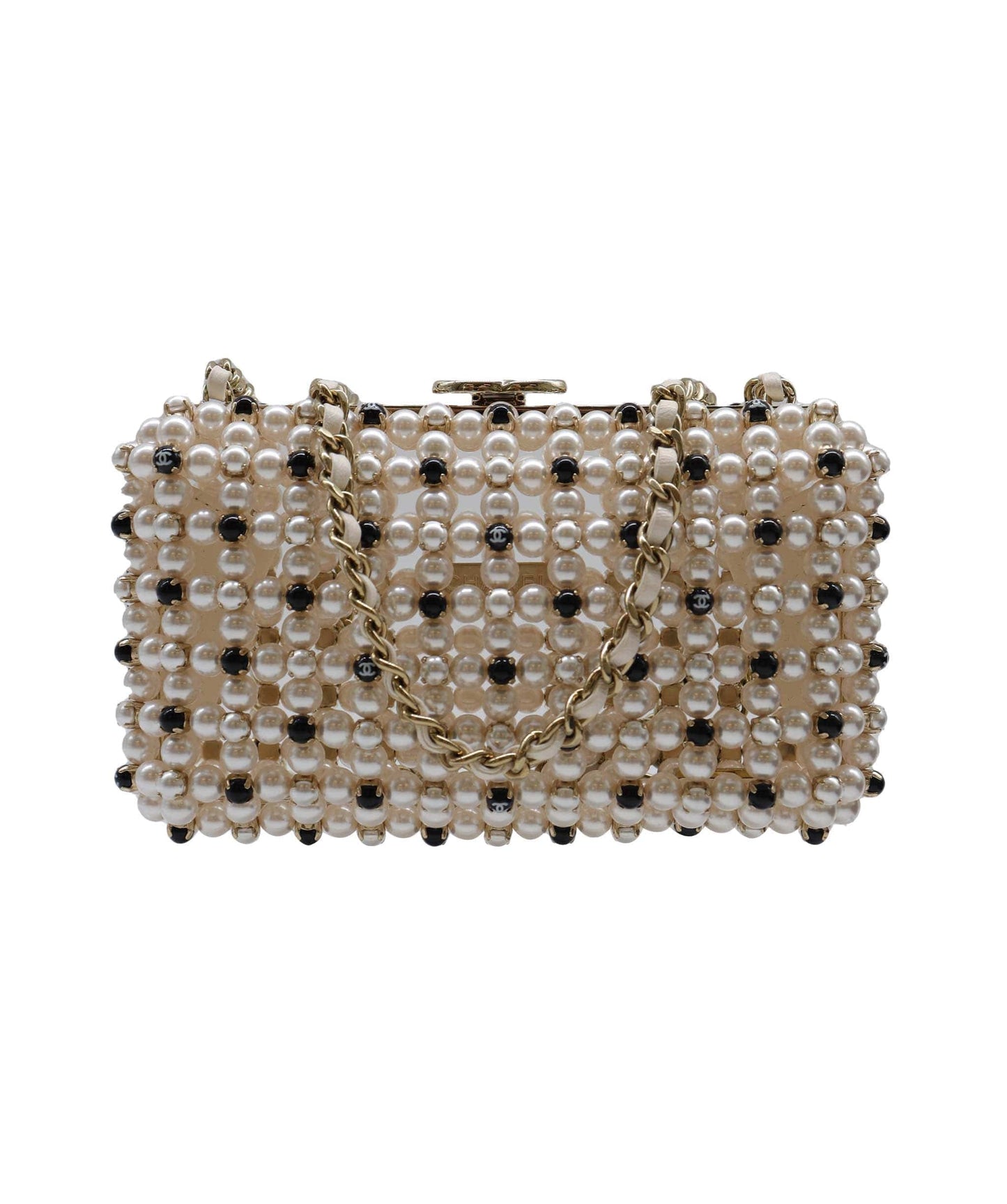 Chanel Caged Pearl Minaudiere Black White - DXBS2525