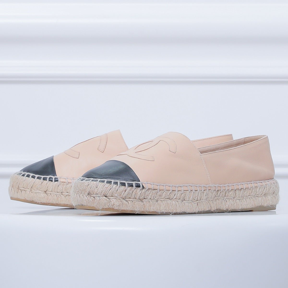 Chanel Beige - Black Espadrile Flats 38