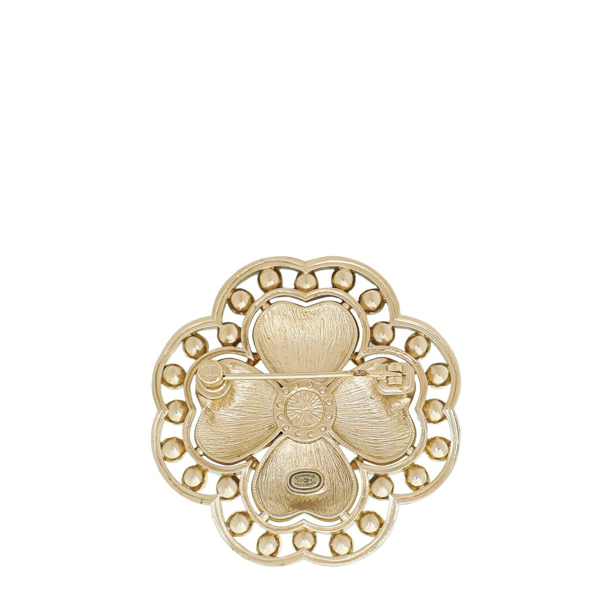Chanel Beige CC Flower Crystal Enamel Hearts Brooch