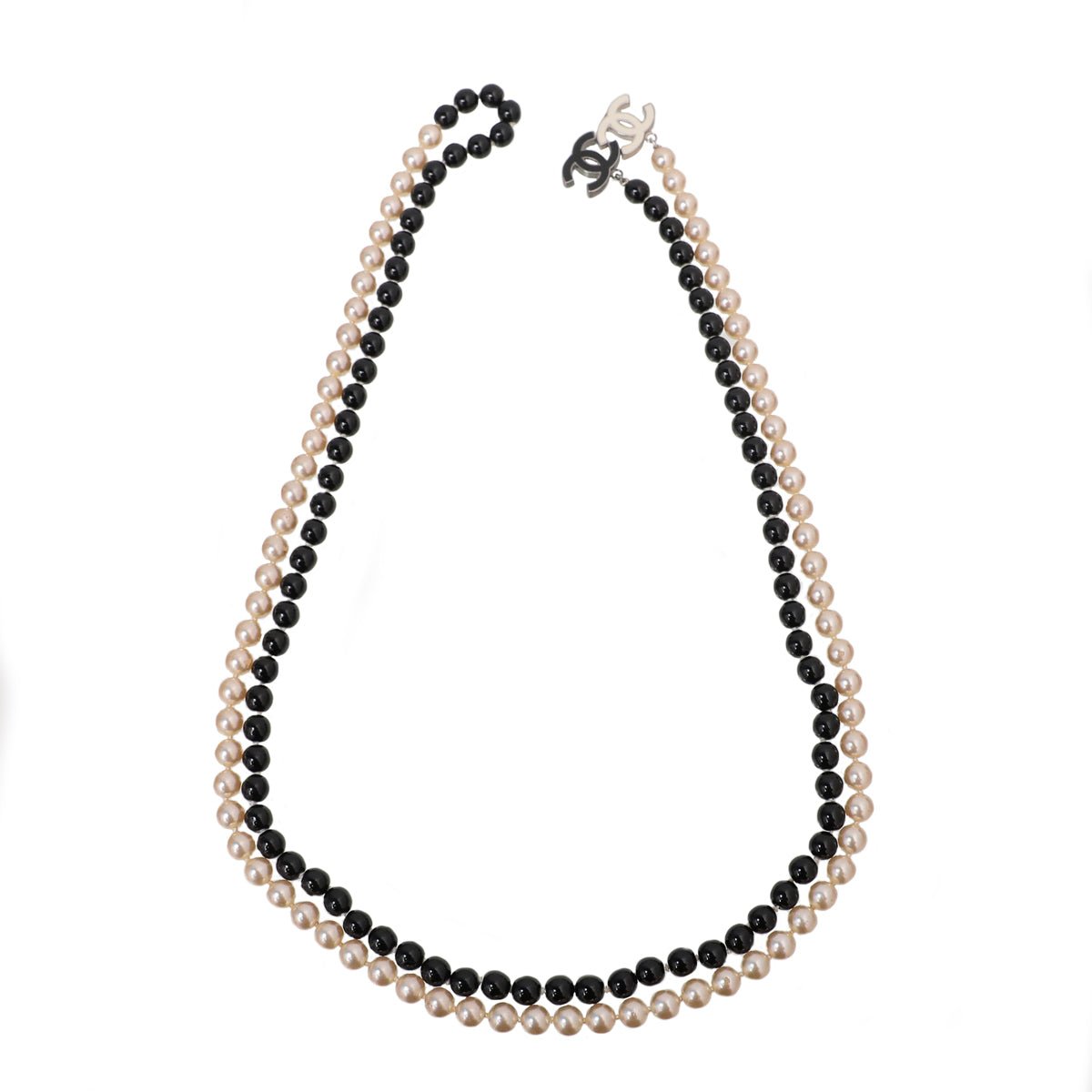 Chanel Bicolor CC Enamel Lariat Pearl Long Necklace
