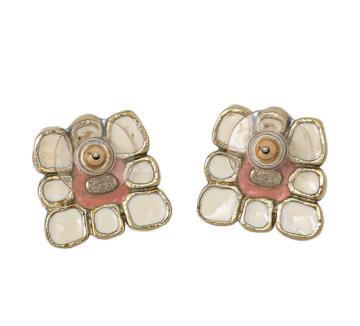 Chanel Bicolor CC Metal and Resin Stud Earrings