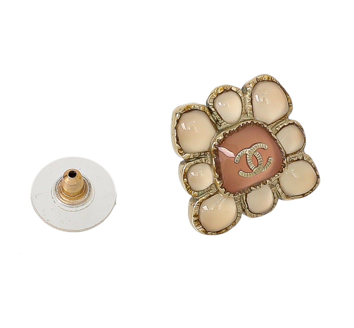 Chanel Bicolor CC Metal and Resin Stud Earrings