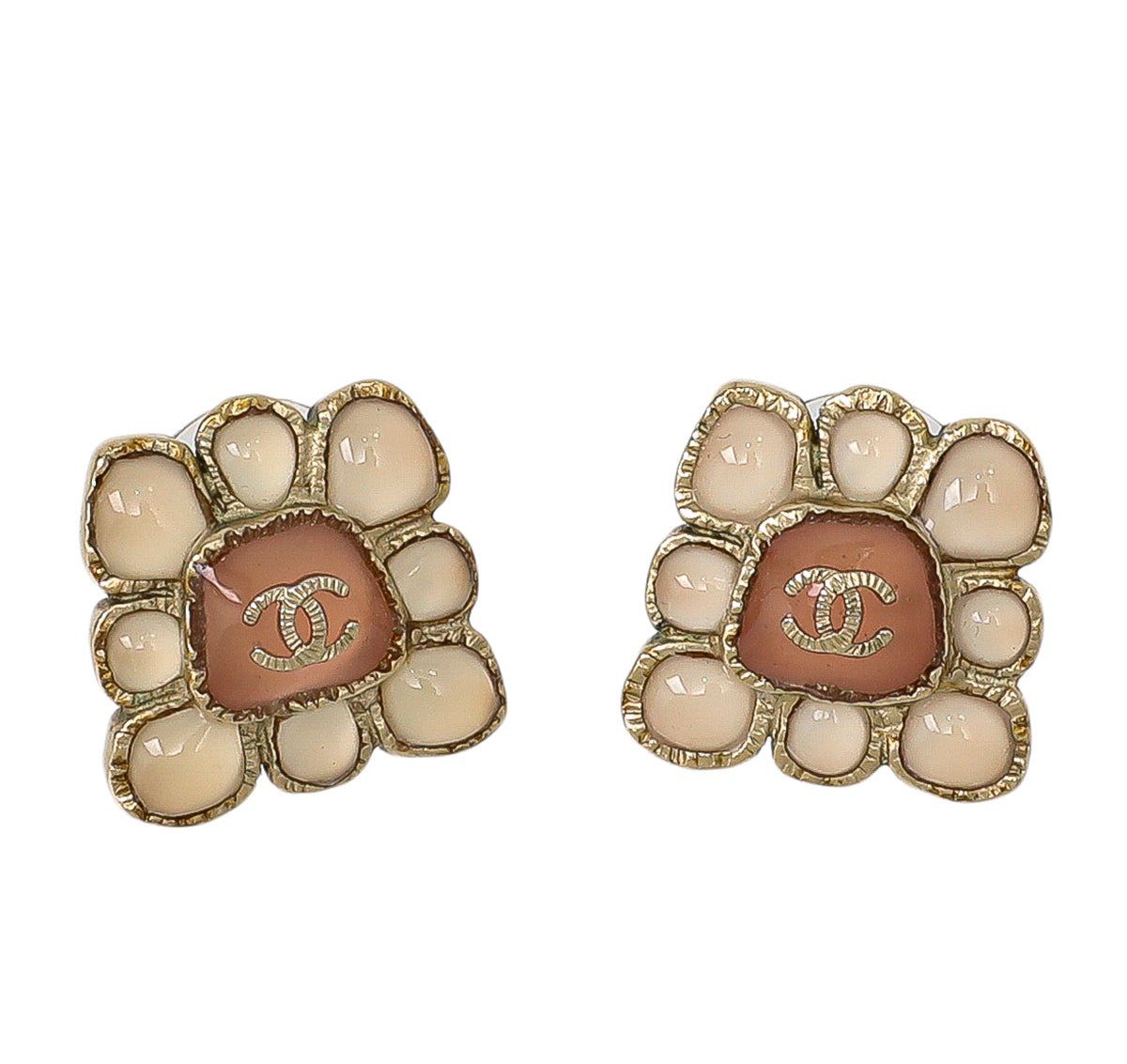 Chanel Bicolor CC Metal and Resin Stud Earrings