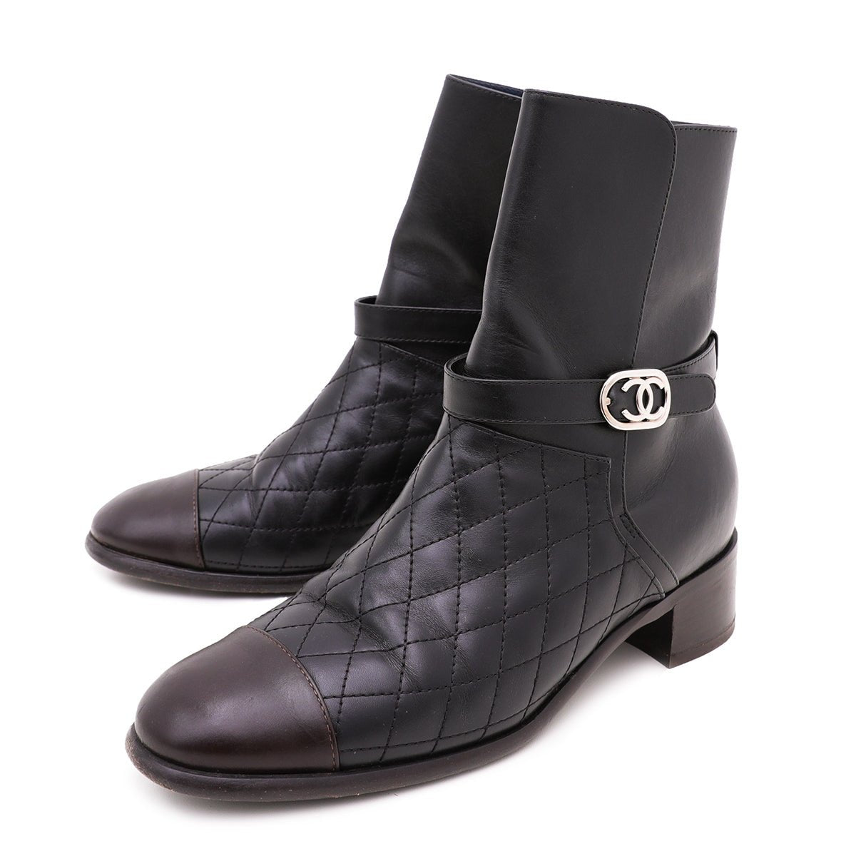 Chanel Bicolor CC Quilted Ankle Boots 39.5