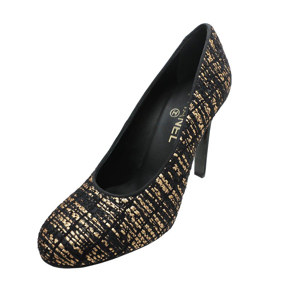 Chanel Bicolor CC Tweed Round Tote Pump 38.5