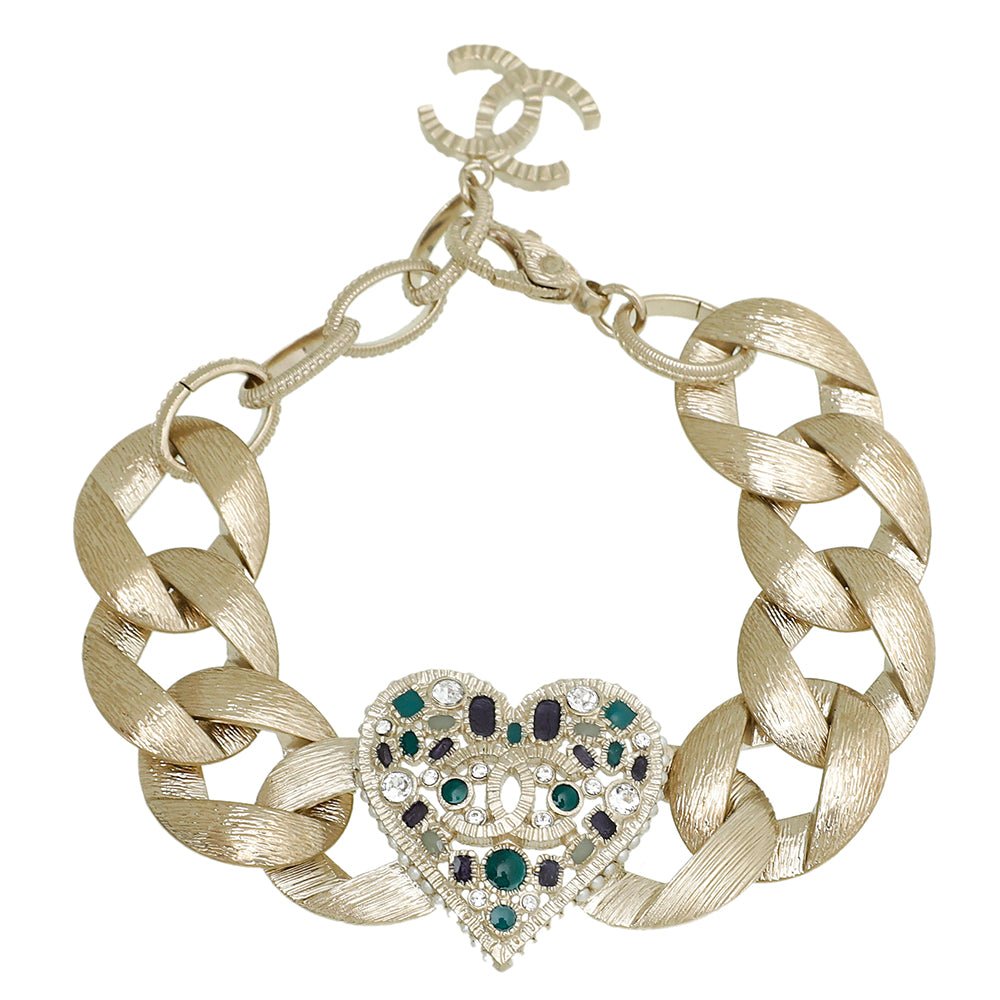 Chanel Bicolor Chunky Chain Heart Bracelet