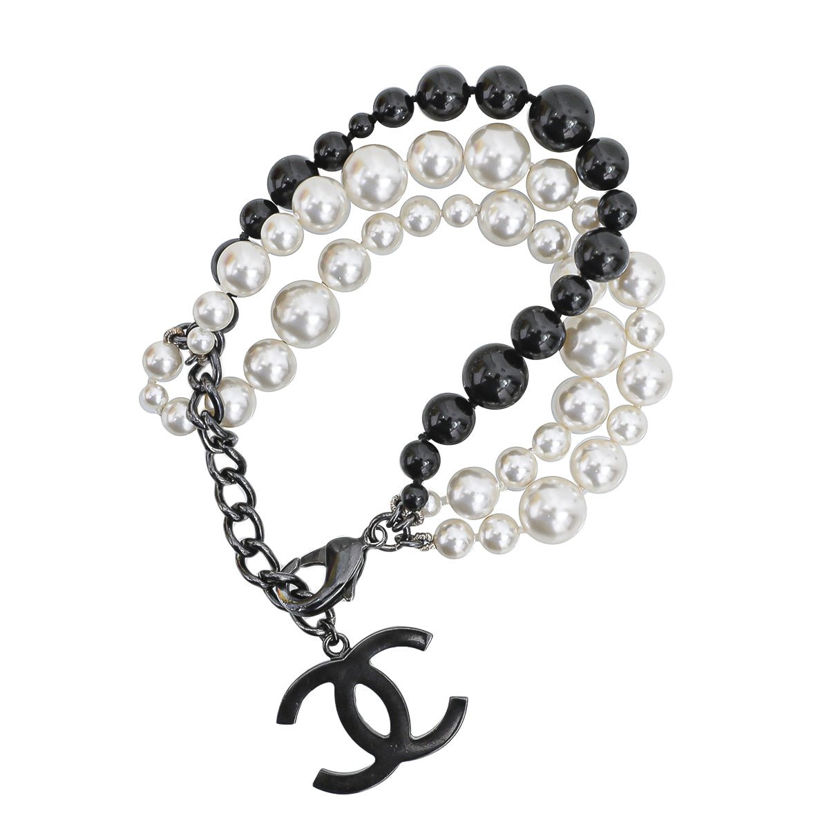 Chanel Bicolor Faux Pearl CC Logo Bracelet