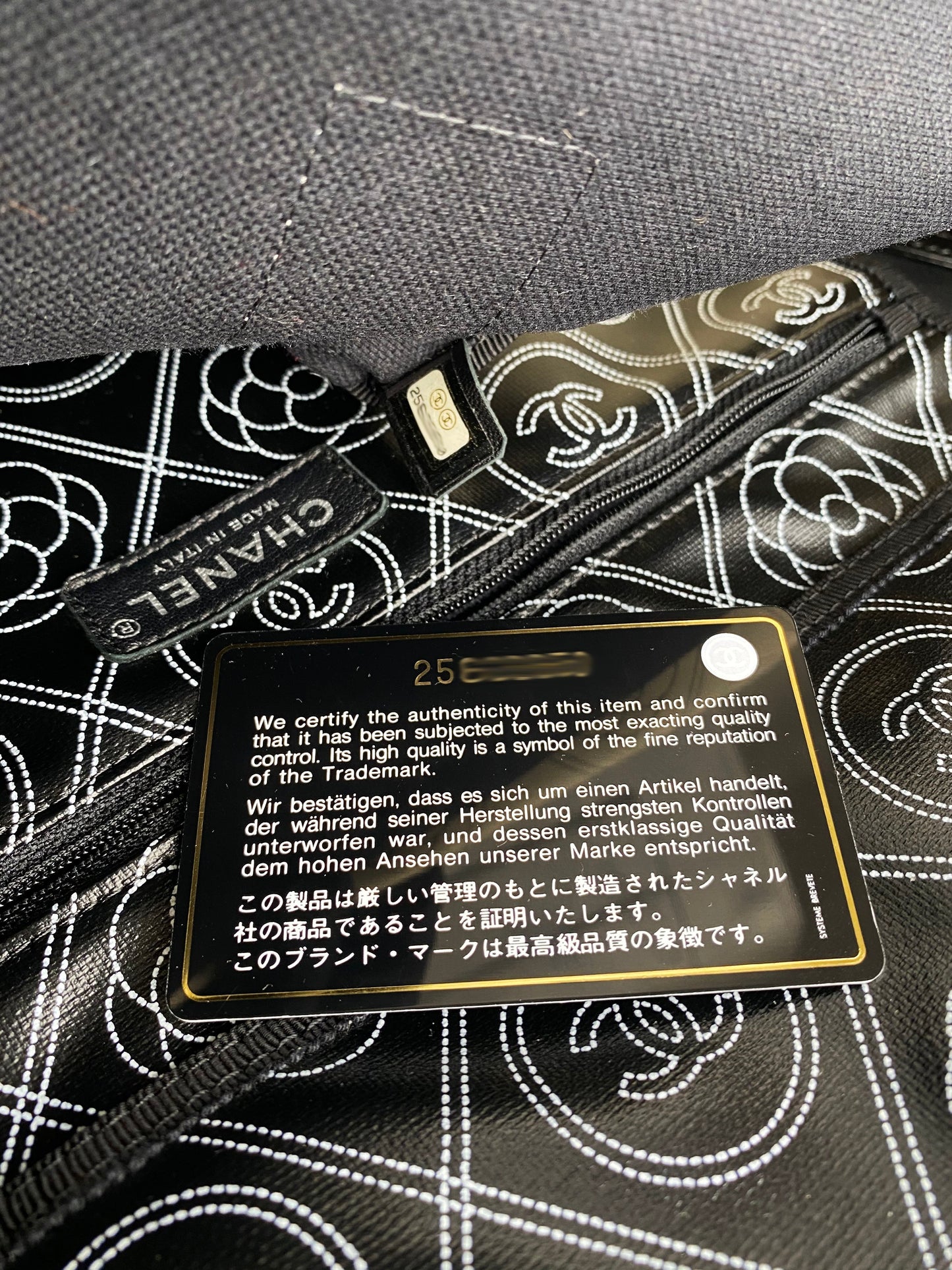 Chanel Black & White Logo Camellia Large Shopping Tote