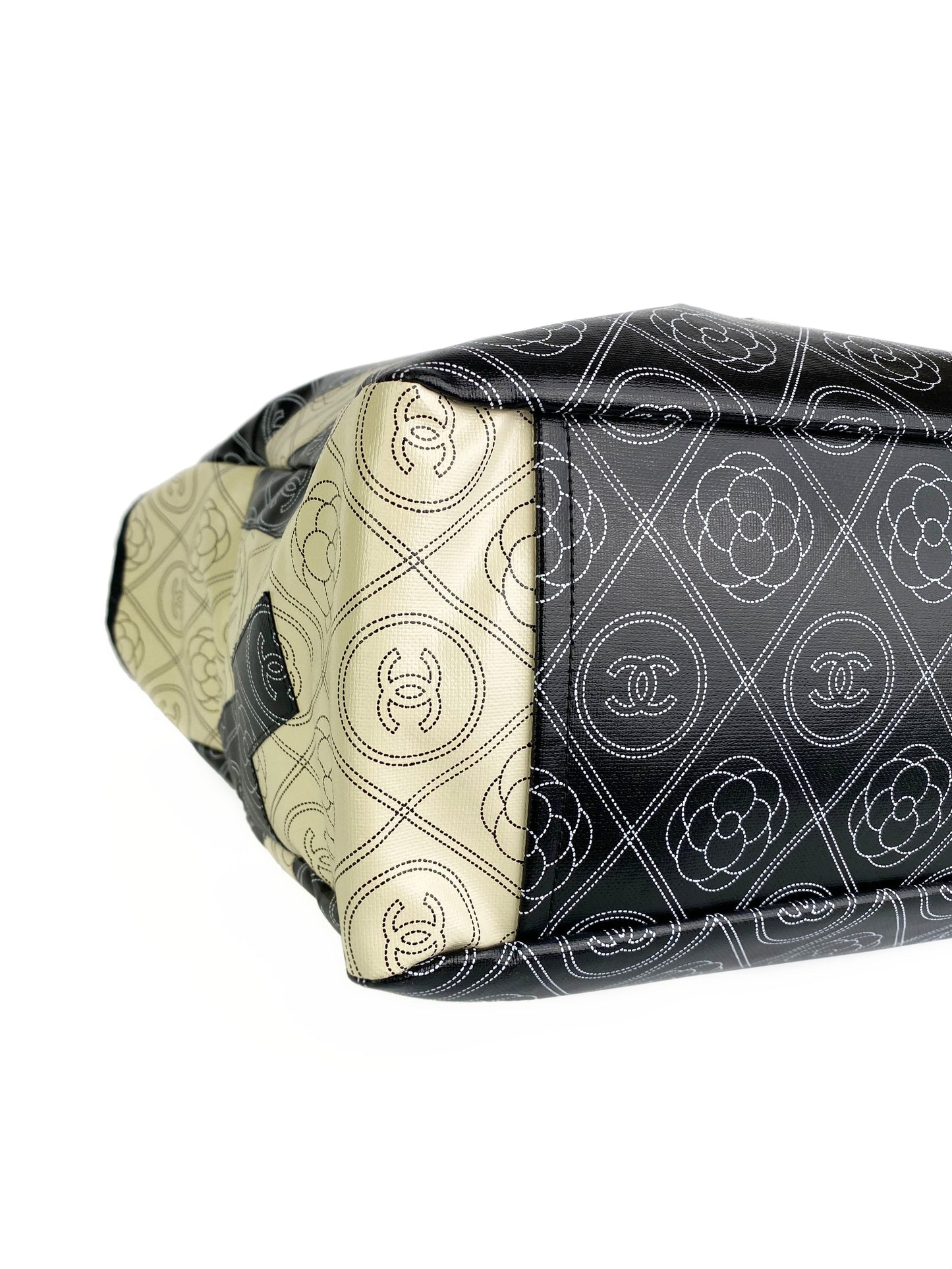 Chanel Black & White Logo Camellia Large Shopping Tote