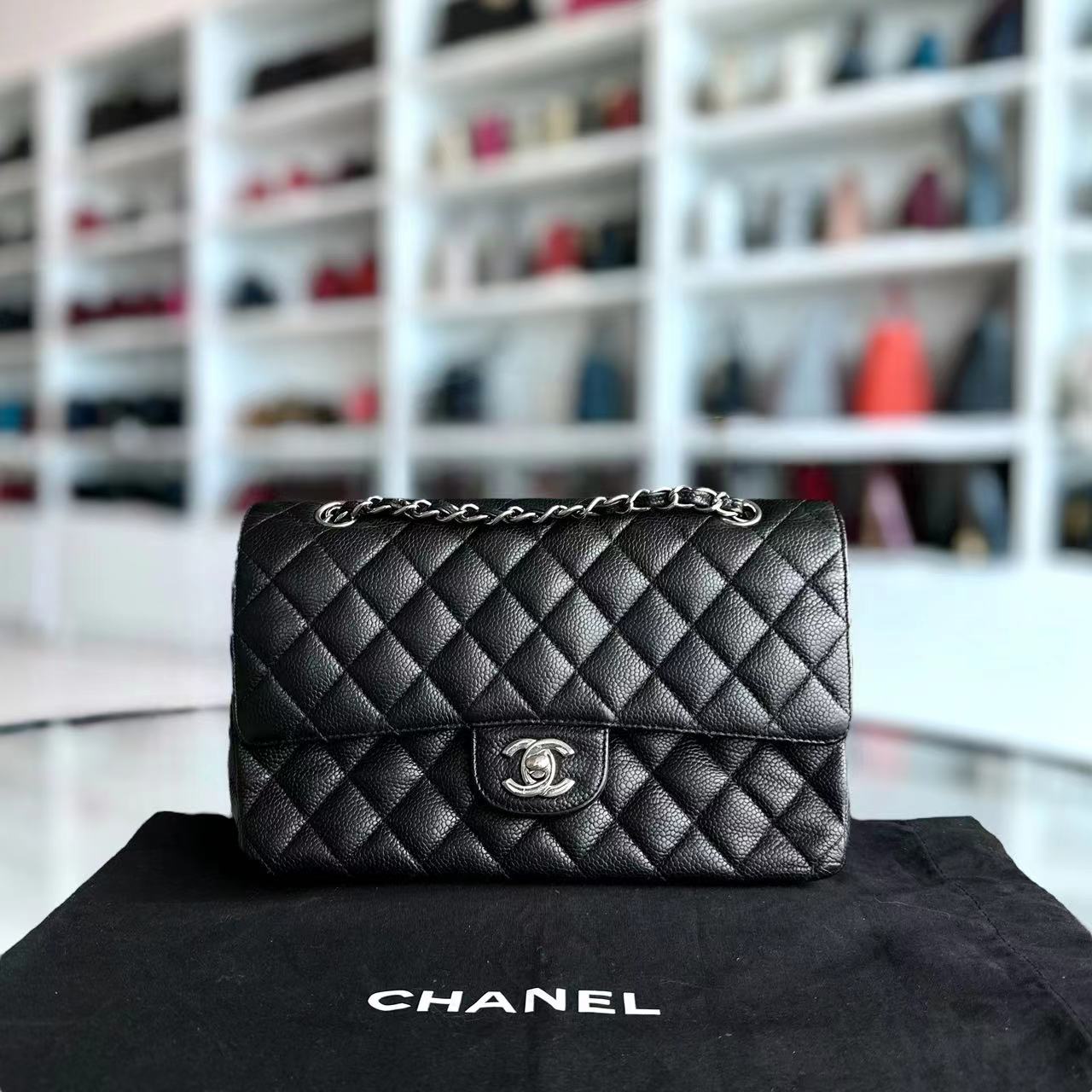 Chanel Classic Flap Caviar Double Flap Quilted Calfskin Black SHW No 14