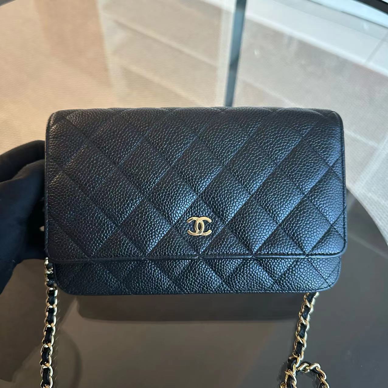 Chanel Caviar WOC Wallet On Chain Quilted Calfskin Black GHW No 18