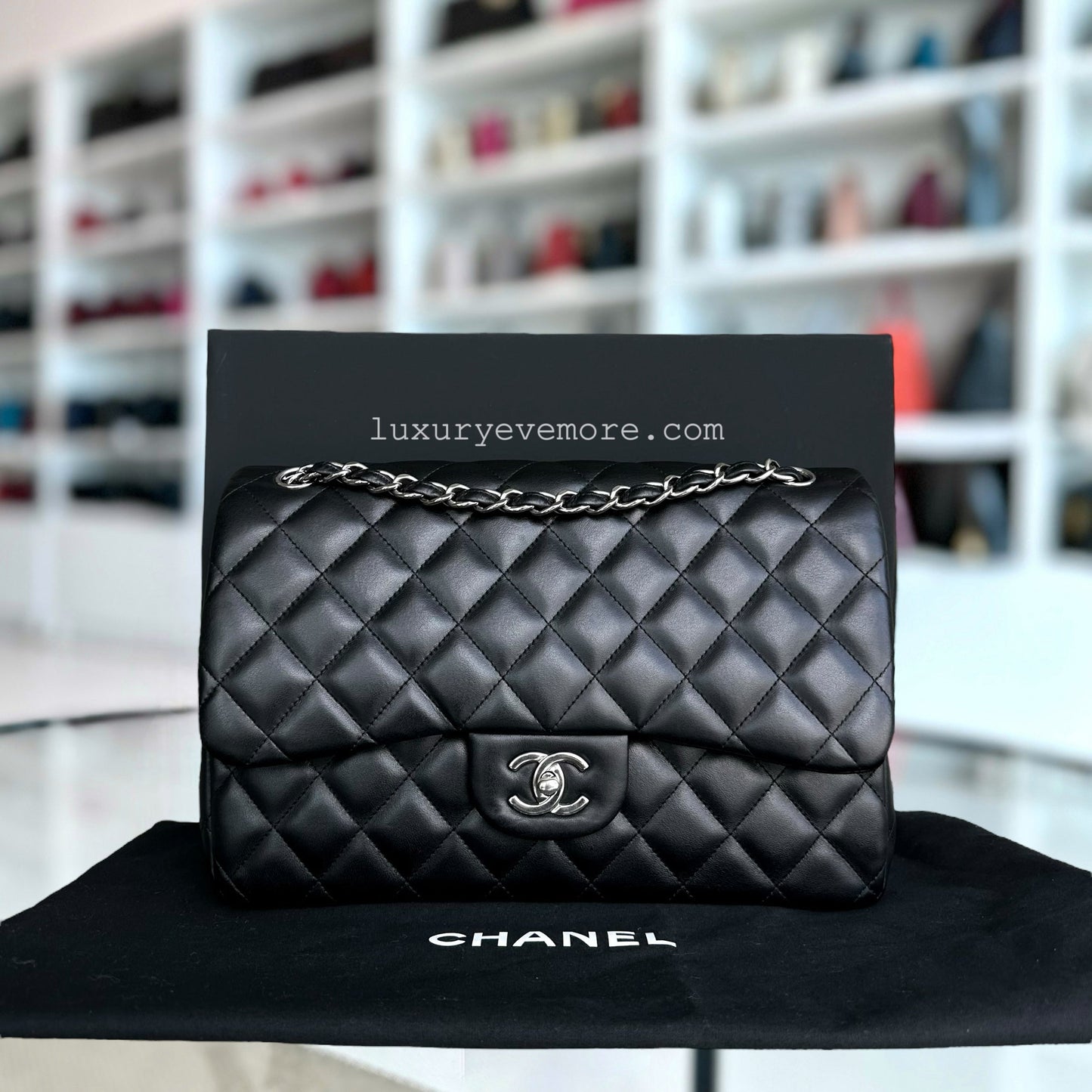 Chanel Classic Flap Jumbo - Double Flap Quilted Lambskin Black Silver Hardware