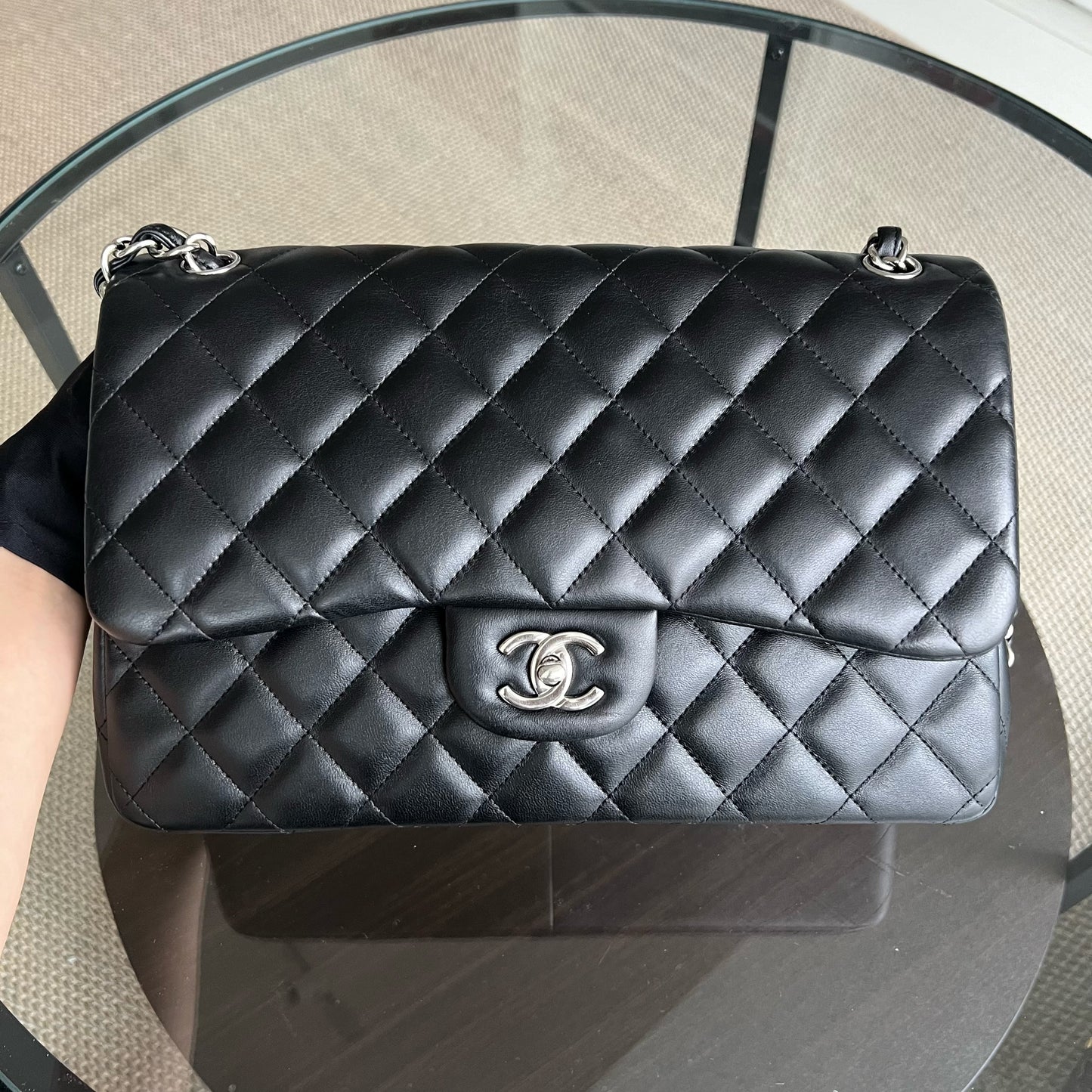 Chanel Classic Flap Jumbo - Double Flap Quilted Lambskin Black Silver Hardware