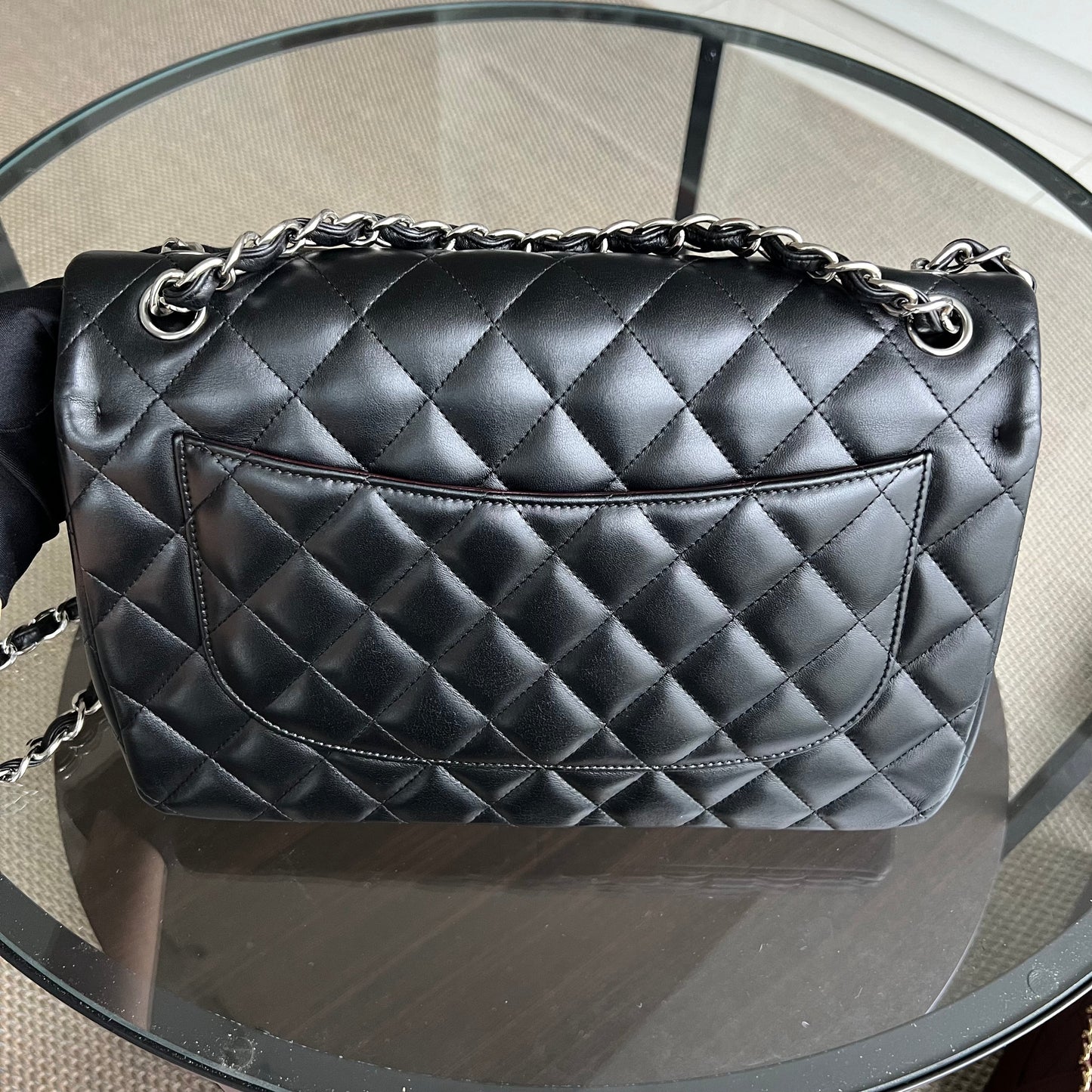 Chanel Classic Flap Jumbo - Double Flap Quilted Lambskin Black Silver Hardware