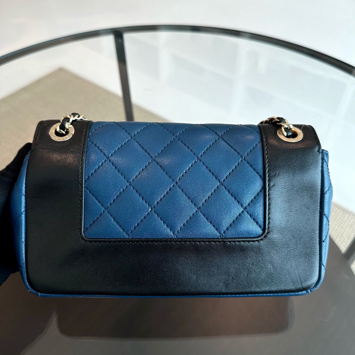 Chanel Mademoiselle Small - 20cm Seasonal Double Flap Calfskin Quilted Black Blue GHW No 23