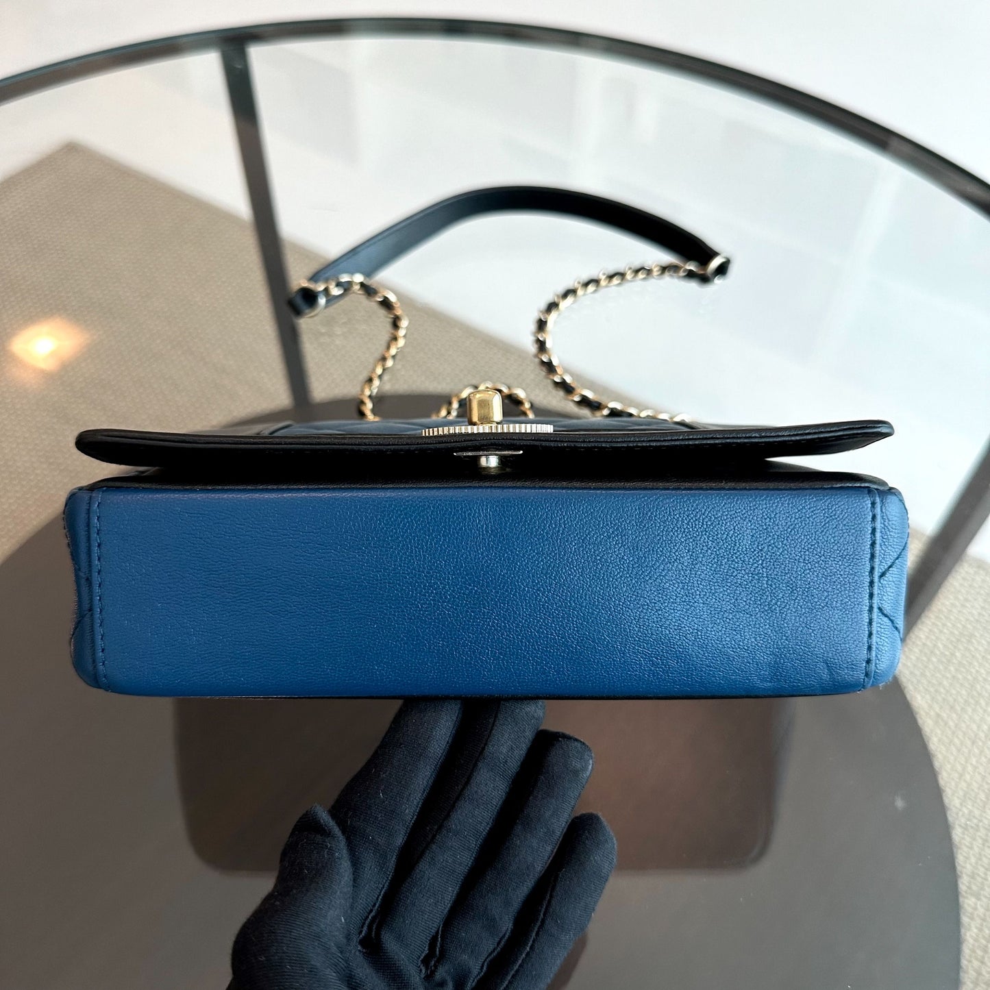 Chanel Mademoiselle Small - 20cm Seasonal Double Flap Calfskin Quilted Black Blue GHW No 23