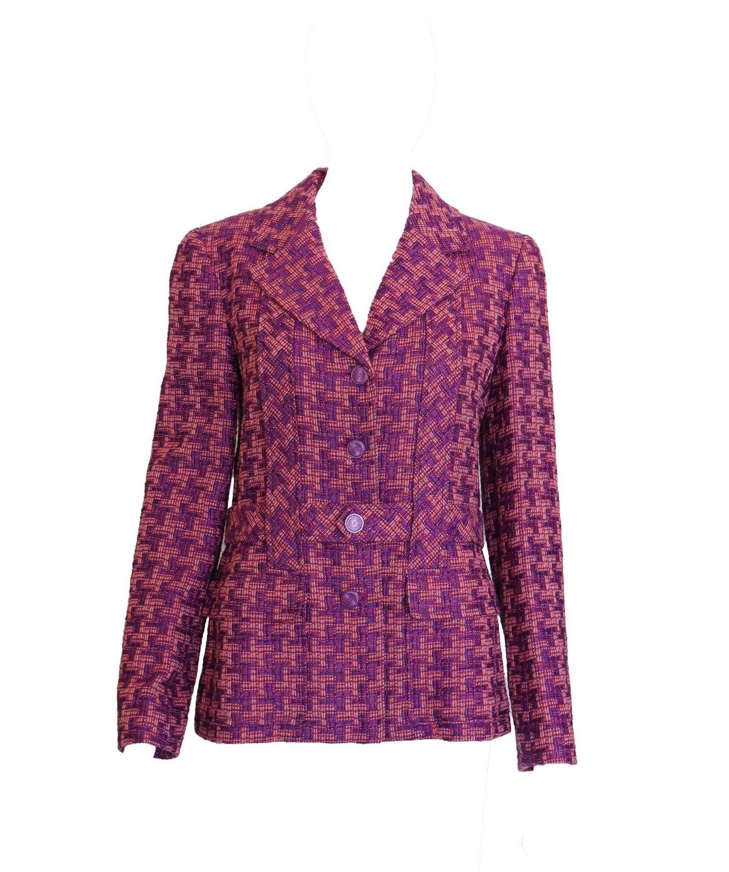 CHANEL 2001 Fuchsia Houndstooth Tweed Jacket DXBS2942