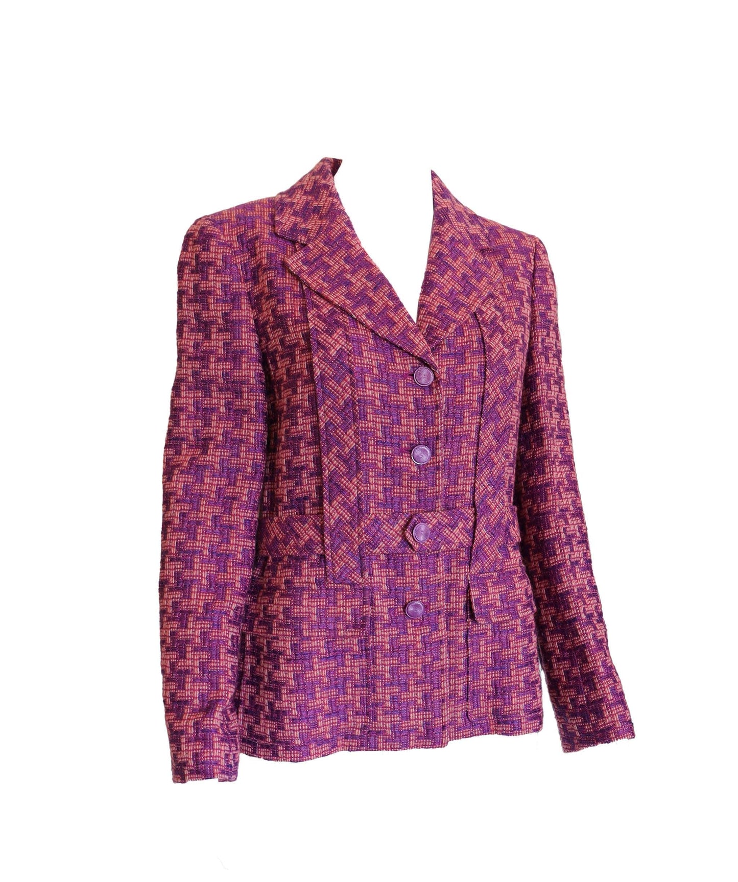CHANEL 2001 Fuchsia Houndstooth Tweed Jacket DXBS2942
