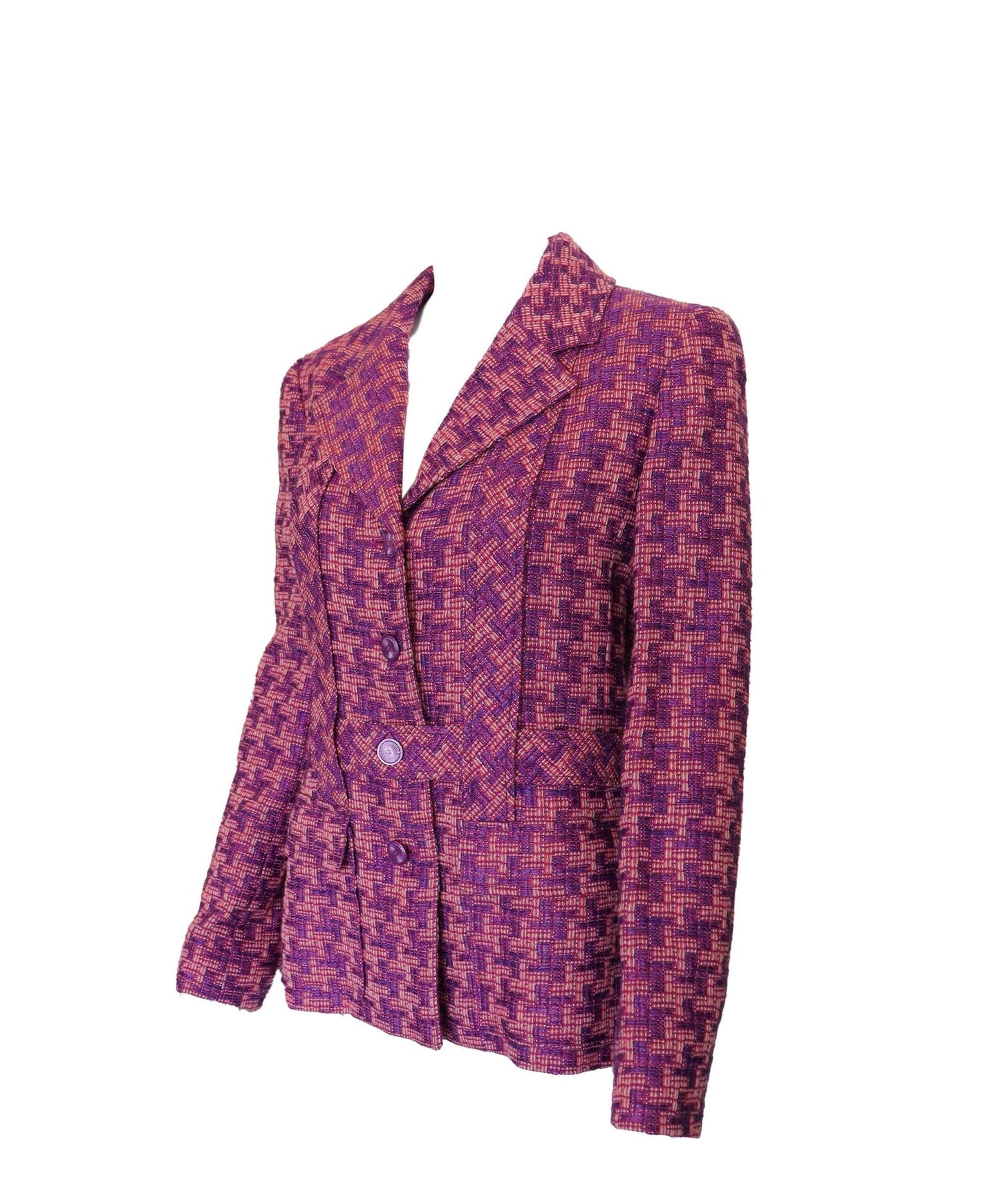 CHANEL 2001 Fuchsia Houndstooth Tweed Jacket DXBS2942