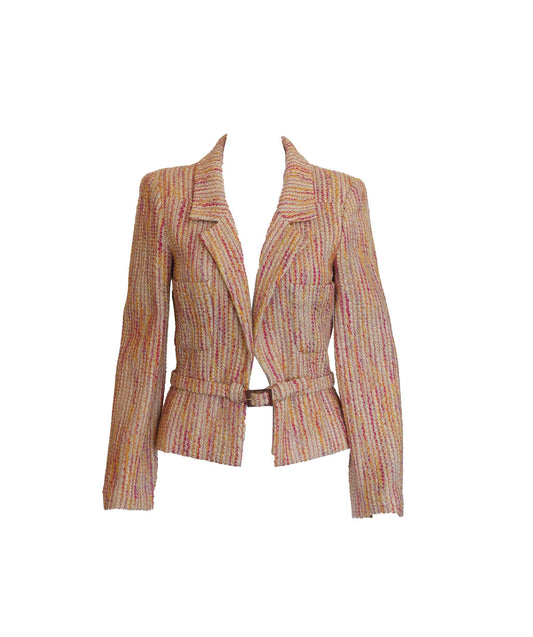 CHANEL 2001 LESAGE Tweed Jacket with Belt COCO Lining DXBS2937