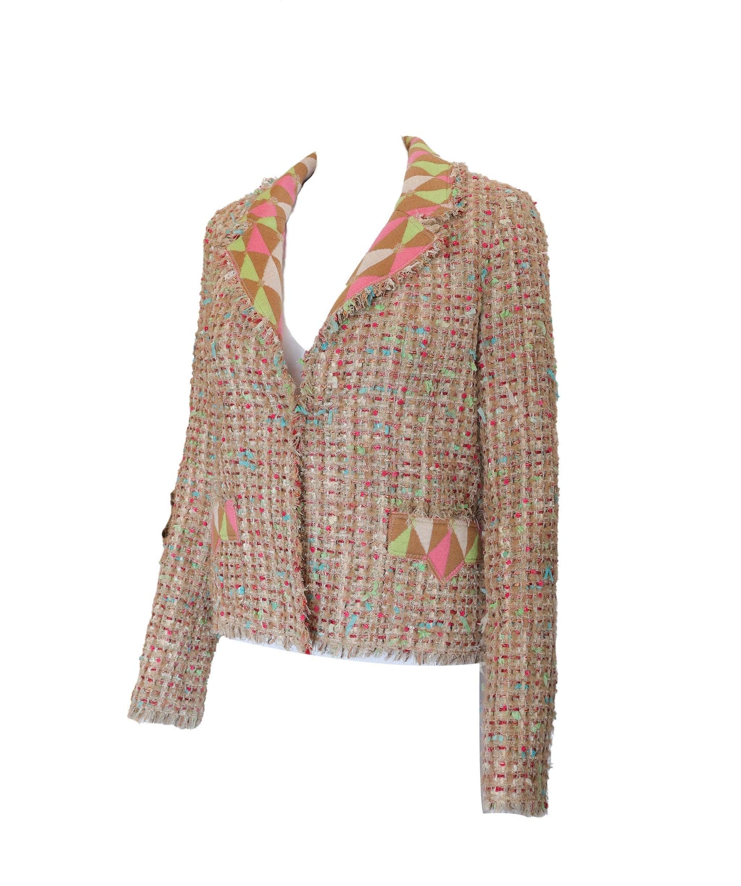 CHANEL 2004 Pink Lesage Tweed Harlequin Cashmere Lined Jacket DXBS2943