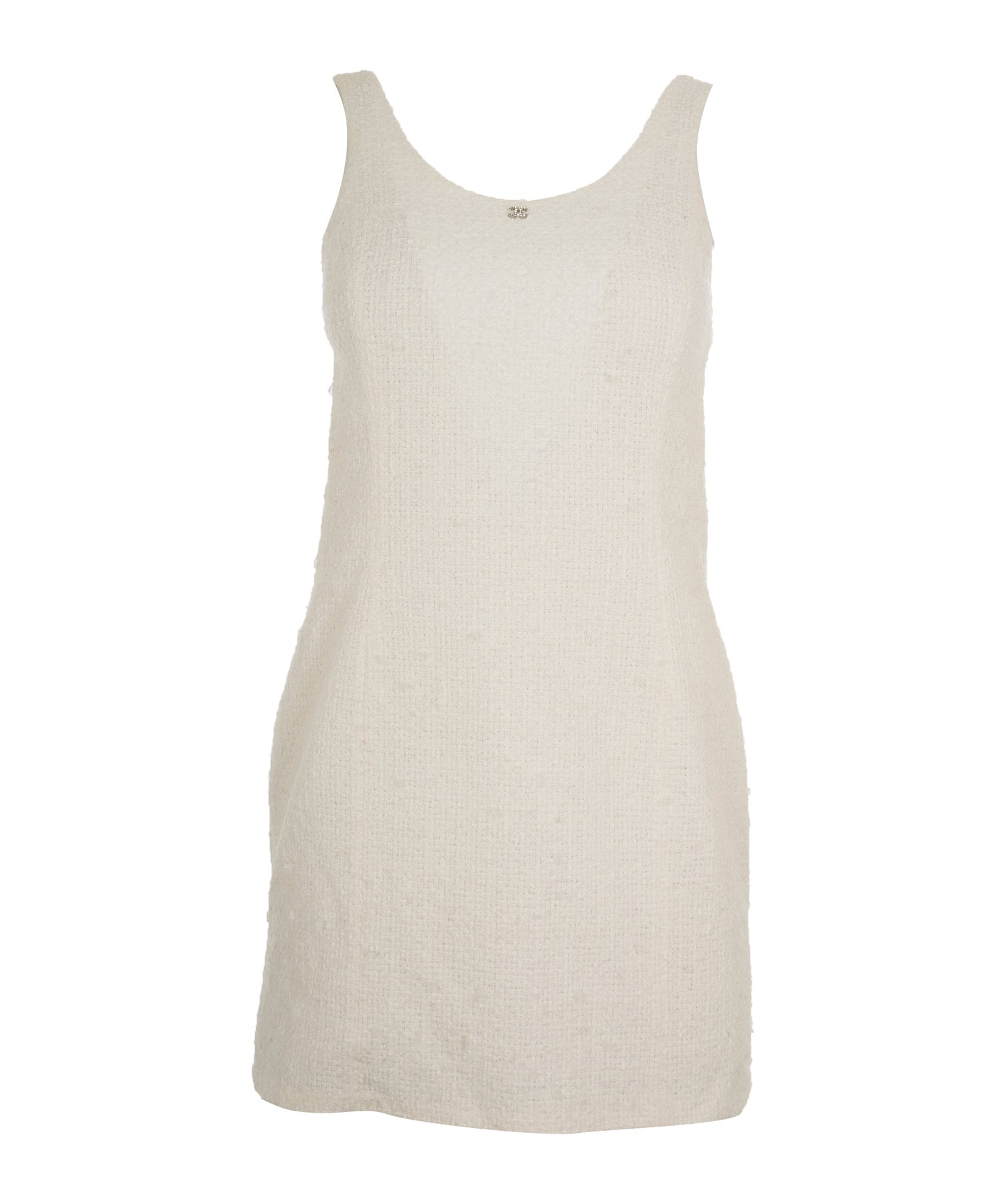 Chanel 2023 White Tweed Rhinestone CC Cut-Out Mini Dress FR34 AGC2206