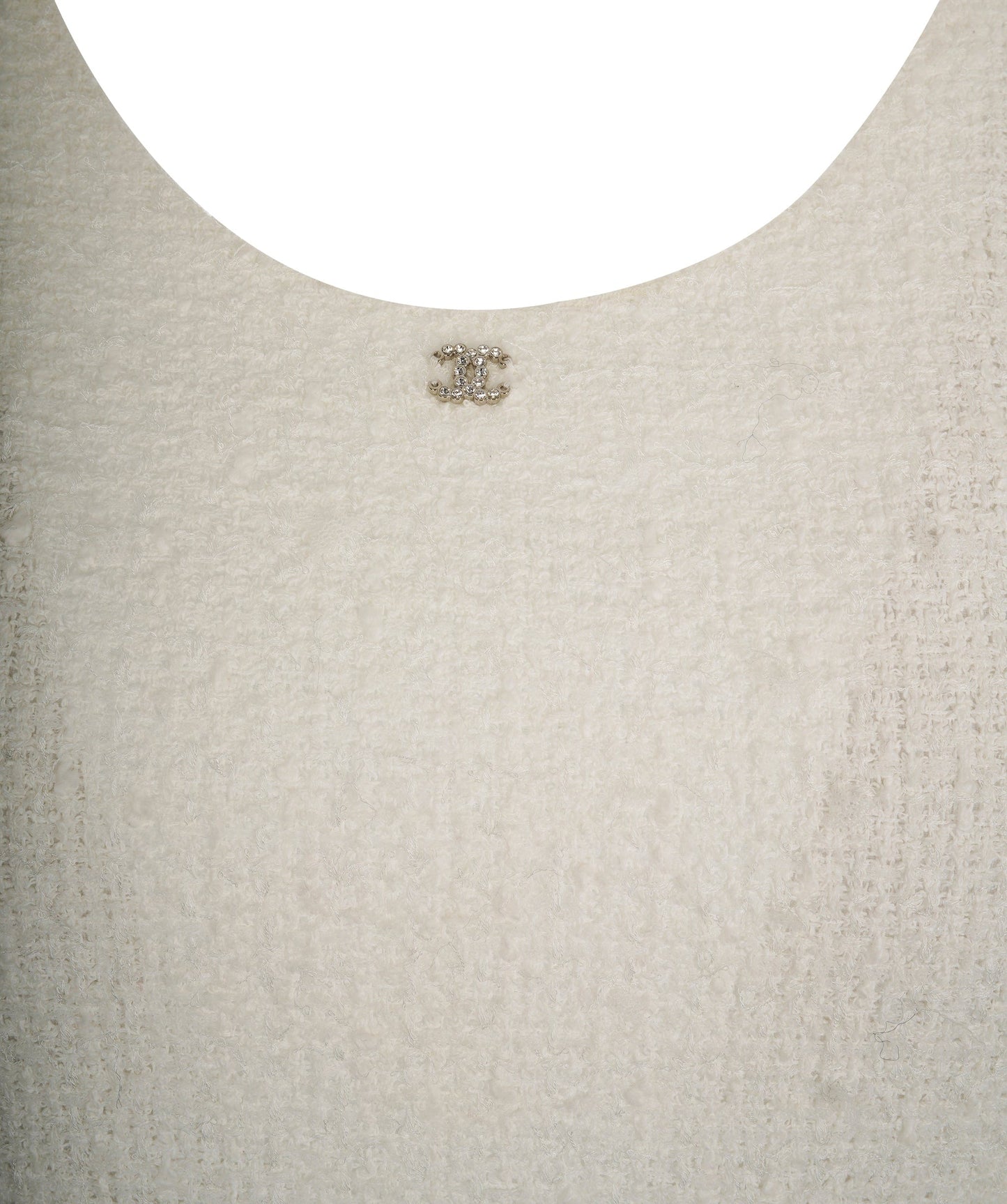 Chanel 2023 White Tweed Rhinestone CC Cut-Out Mini Dress FR34 AGC2206