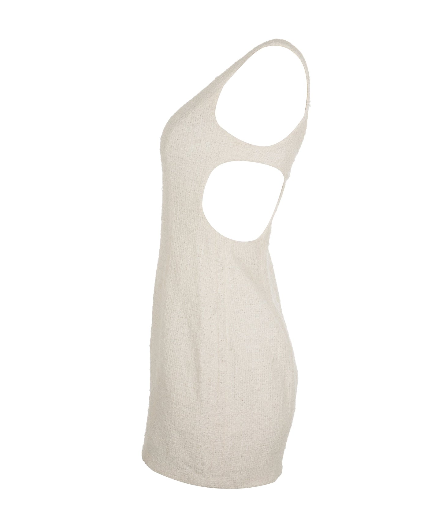 Chanel 2023 White Tweed Rhinestone CC Cut-Out Mini Dress FR34 AGC2206