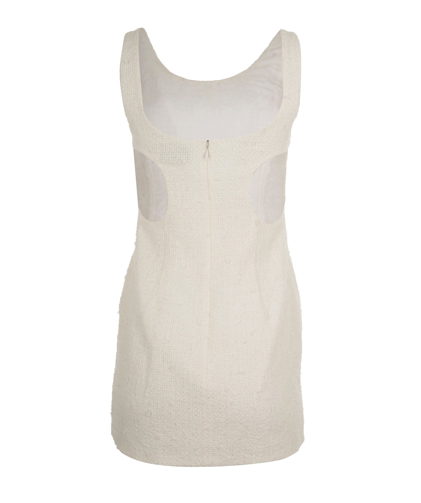 Chanel 2023 White Tweed Rhinestone CC Cut-Out Mini Dress FR34 AGC2206