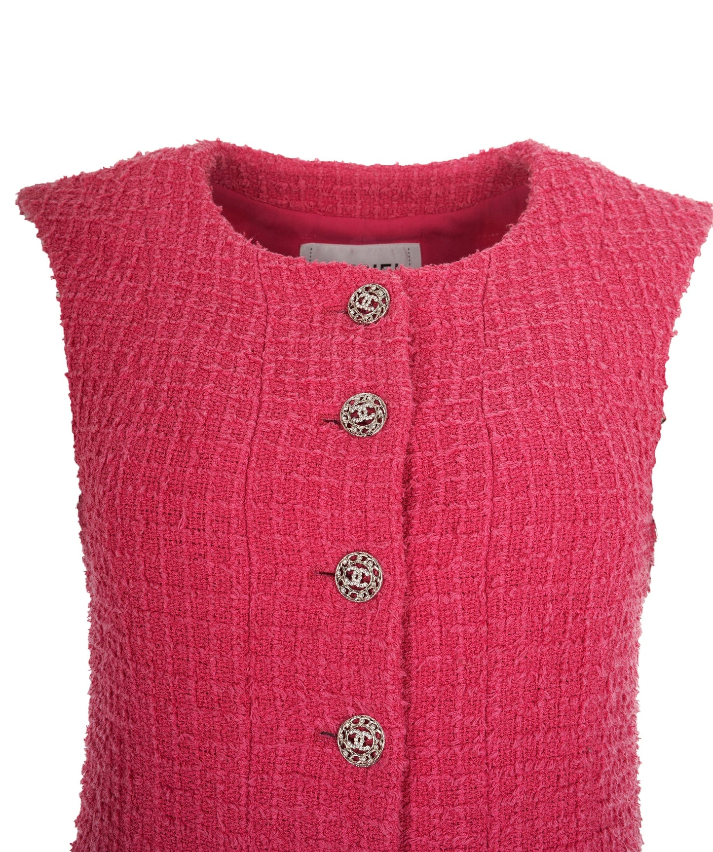 Chanel 22S Pink Tweed Rhinestone CC Long Waistcoat/Dress FR36 AGC2205