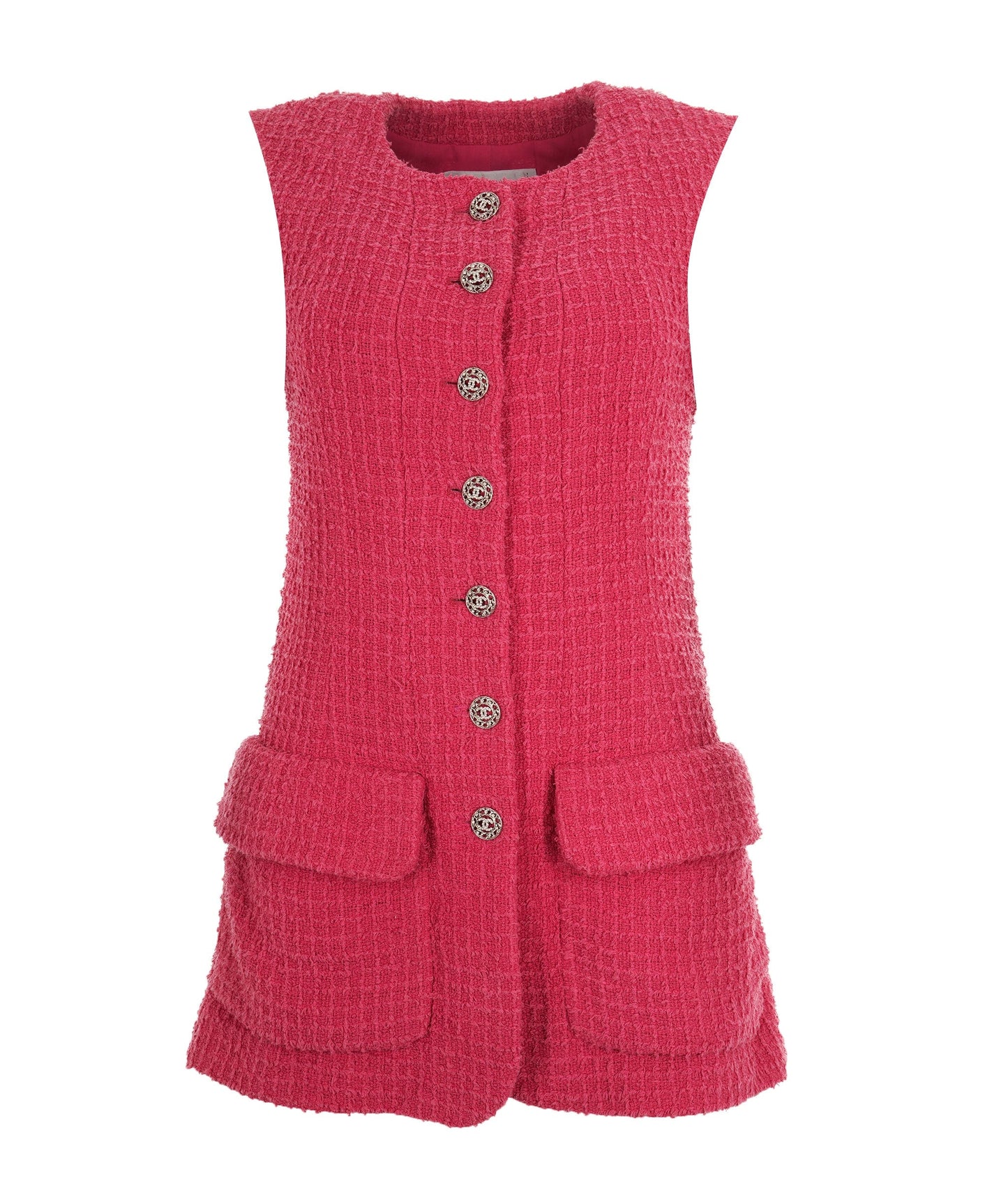 Chanel 22S Pink Tweed Rhinestone CC Long Waistcoat/Dress FR36 AGC2205