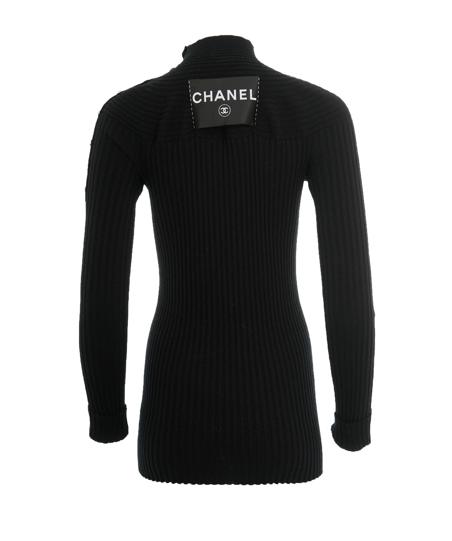 Chanel black cashmere ribbed turtleneck with big logo detail ABL0046
