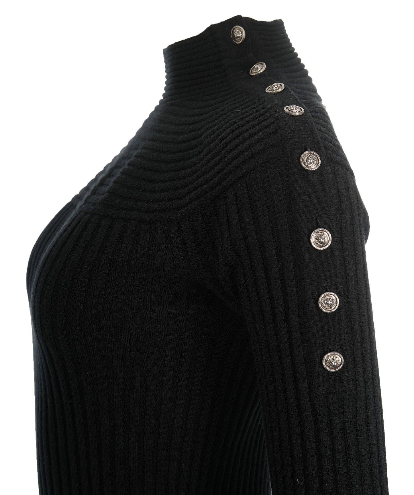 Chanel black cashmere ribbed turtleneck with big logo detail ABL0046