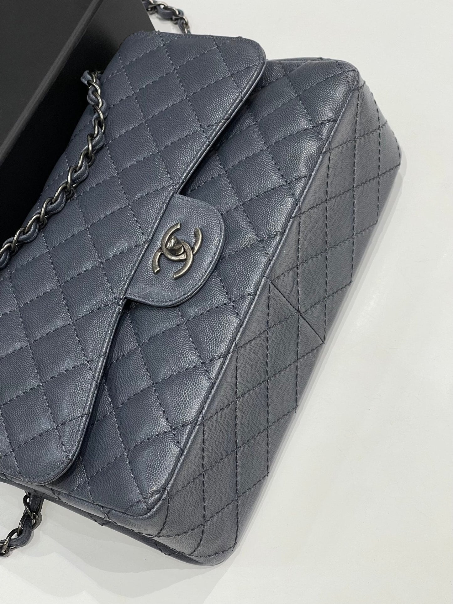 Chanel - Sac classique jumbo Bleu Gris
