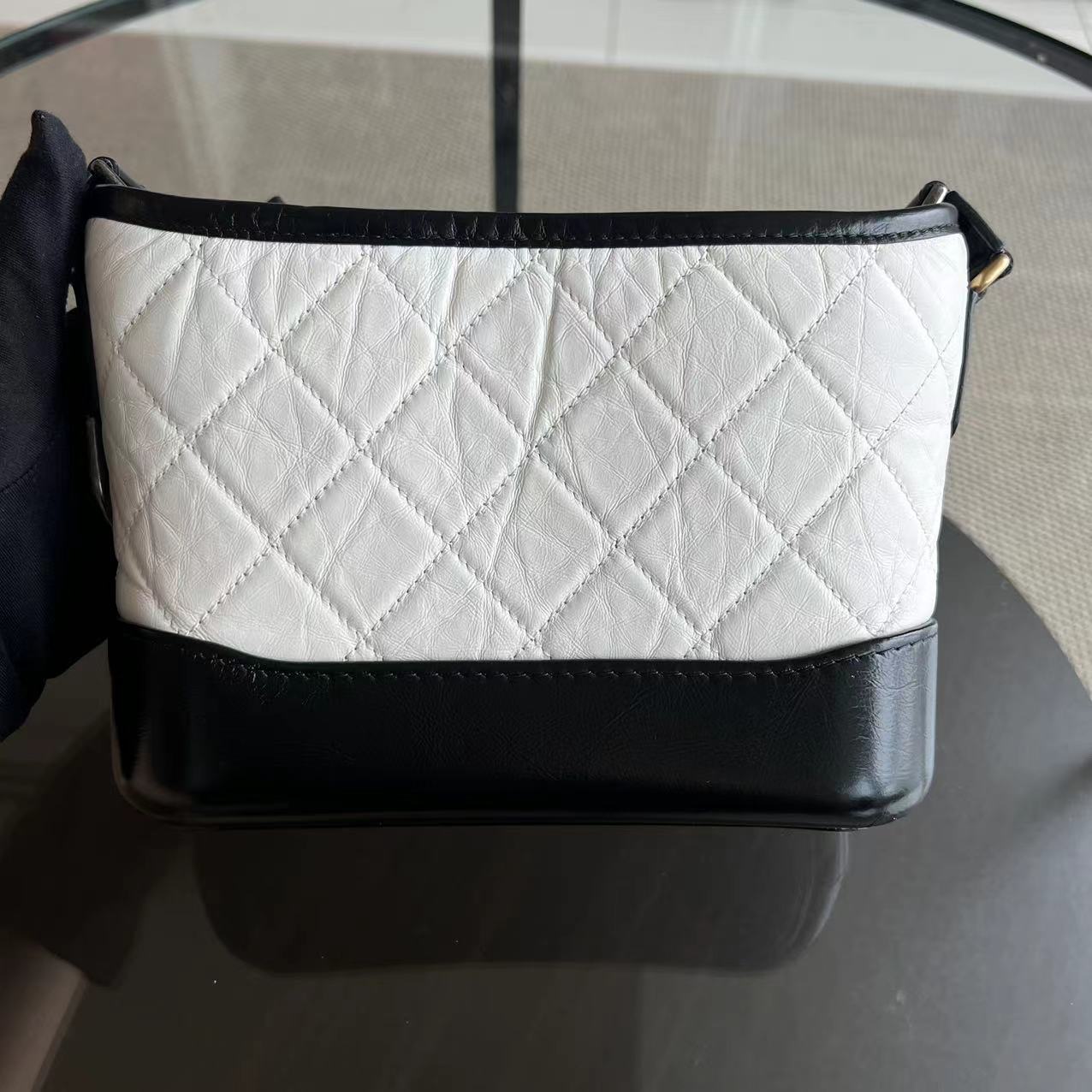 Chanel Small Gabrielle Hobo Quilted Calfskin Black White Two-tone Hardware