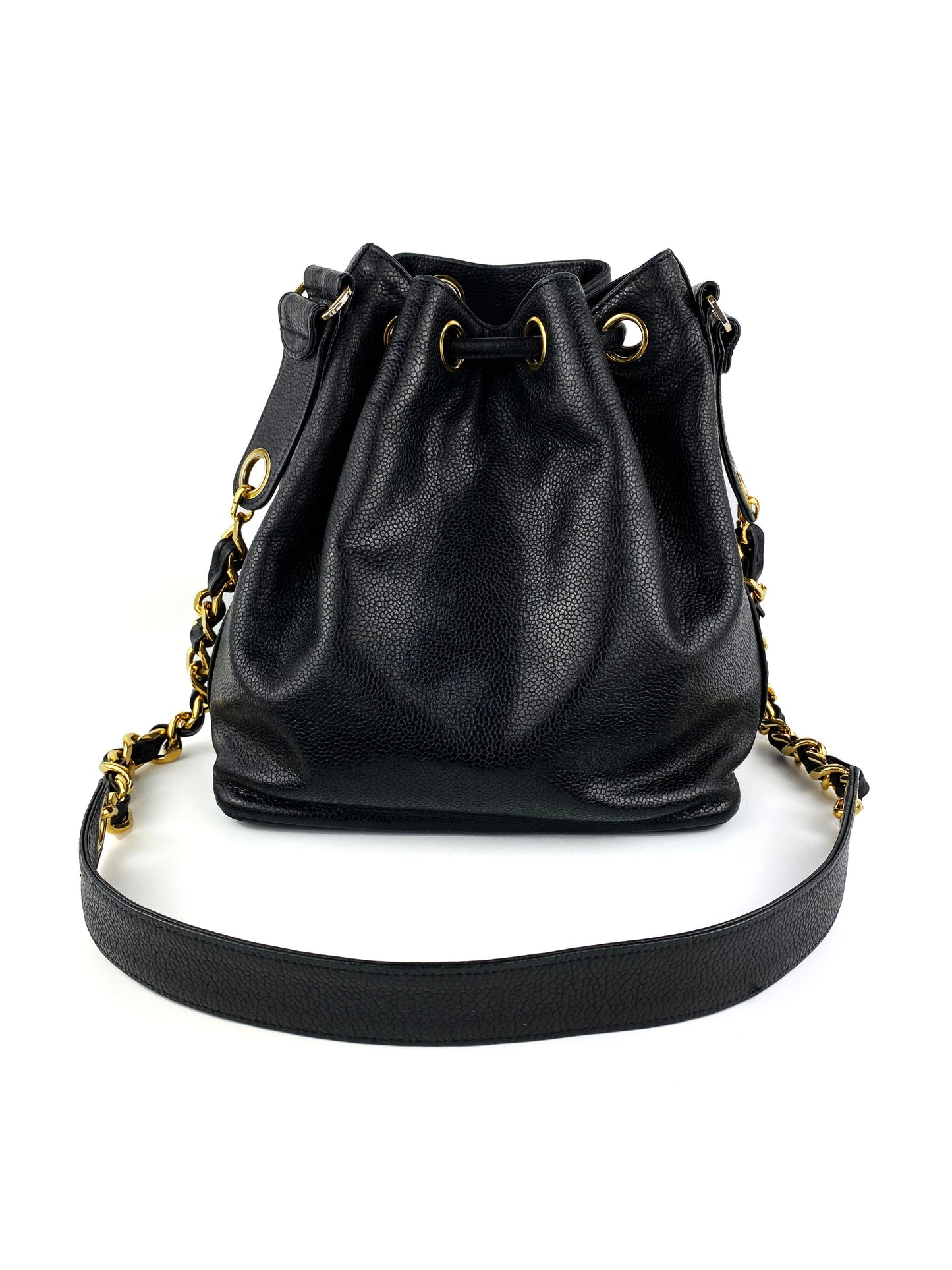 Chanel   Drawstring Bucket Bag with Gold Baubles