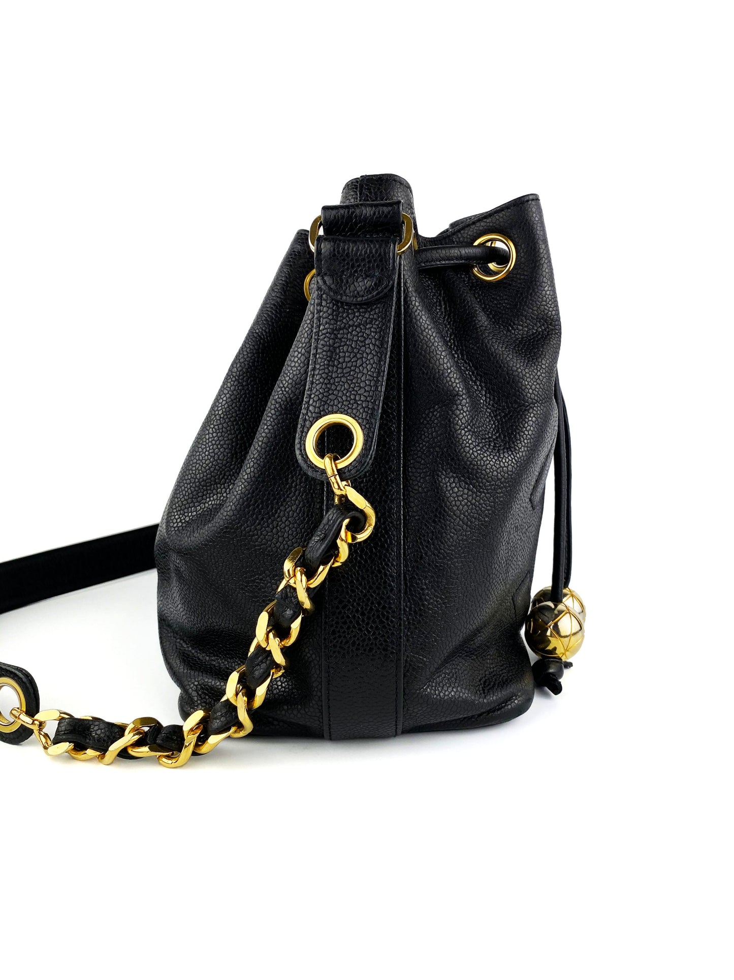Chanel   Drawstring Bucket Bag with Gold Baubles