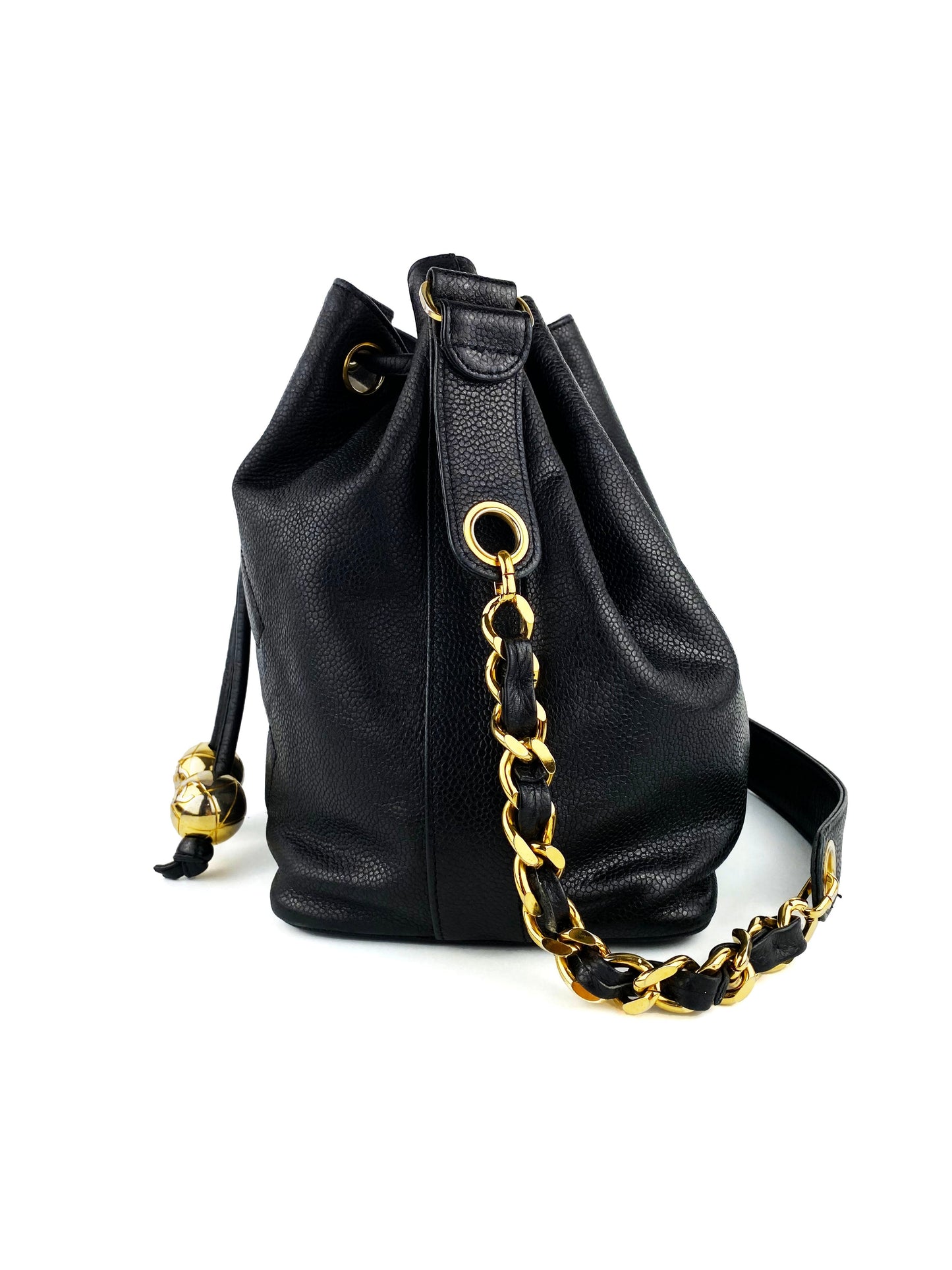 Chanel   Drawstring Bucket Bag with Gold Baubles