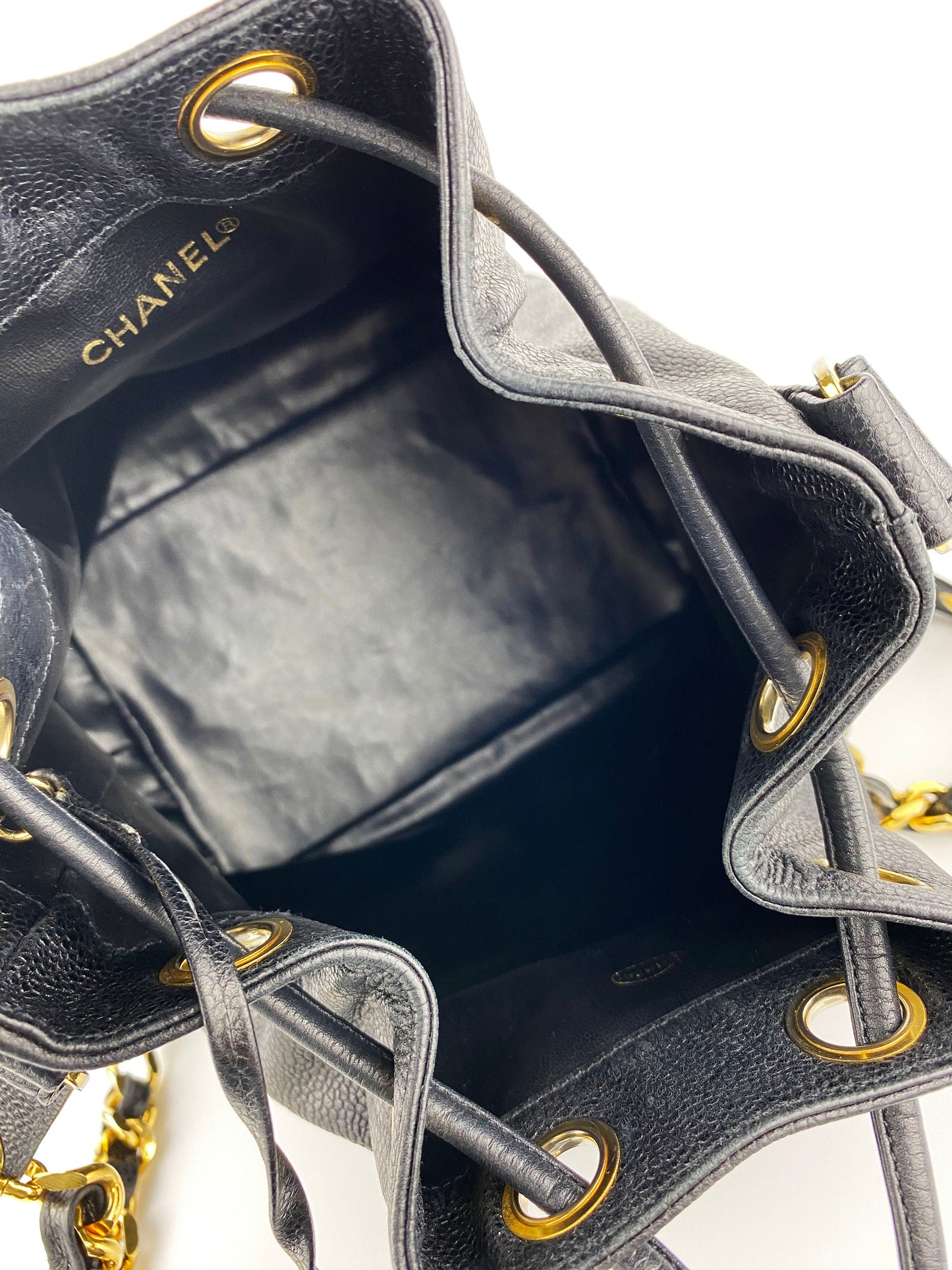 Chanel   Drawstring Bucket Bag with Gold Baubles