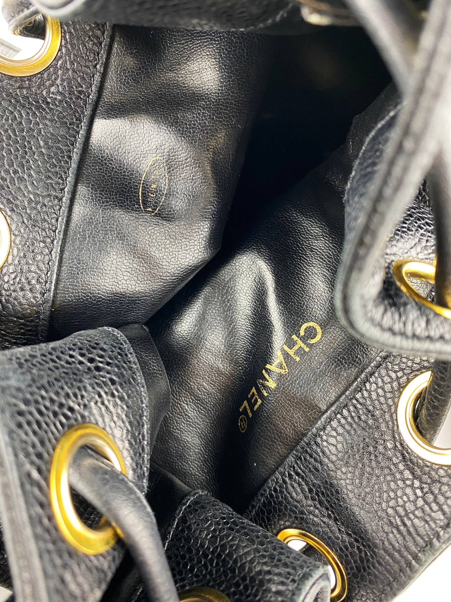 Chanel   Drawstring Bucket Bag with Gold Baubles