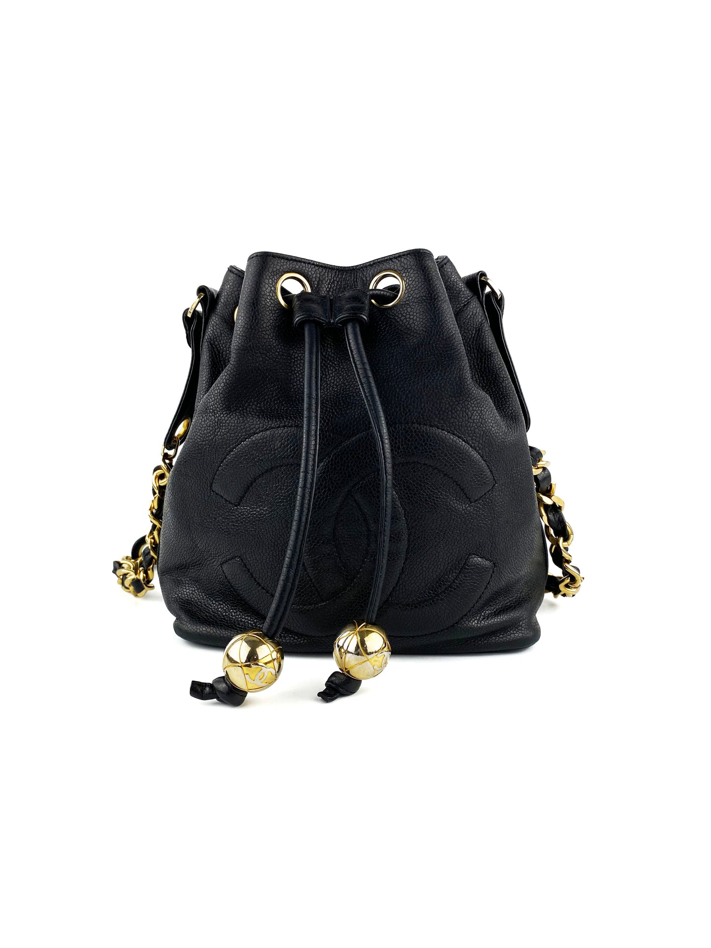 Chanel   Drawstring Bucket Bag with Gold Baubles